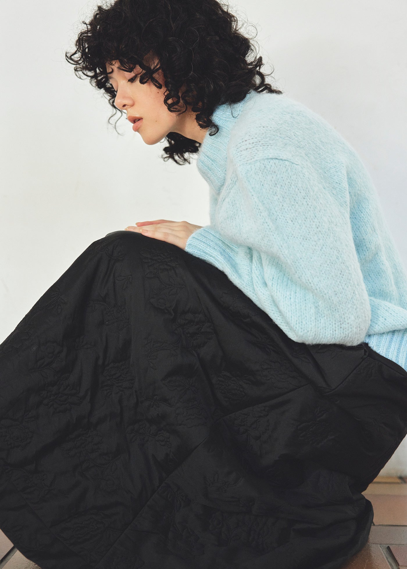 Poly Dupion Flower Embroidery Quilting Skirt