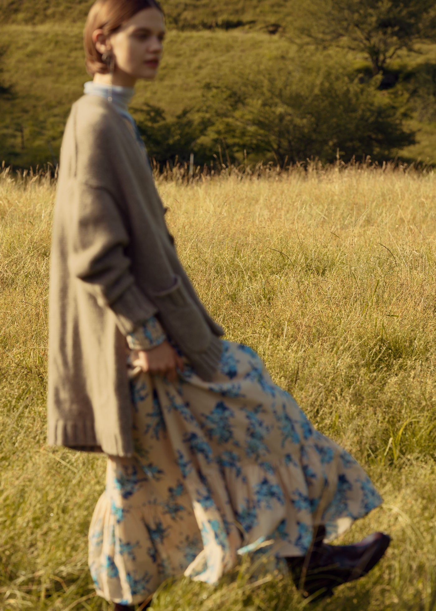 Cotton Rayon Flower Print Piping Dress