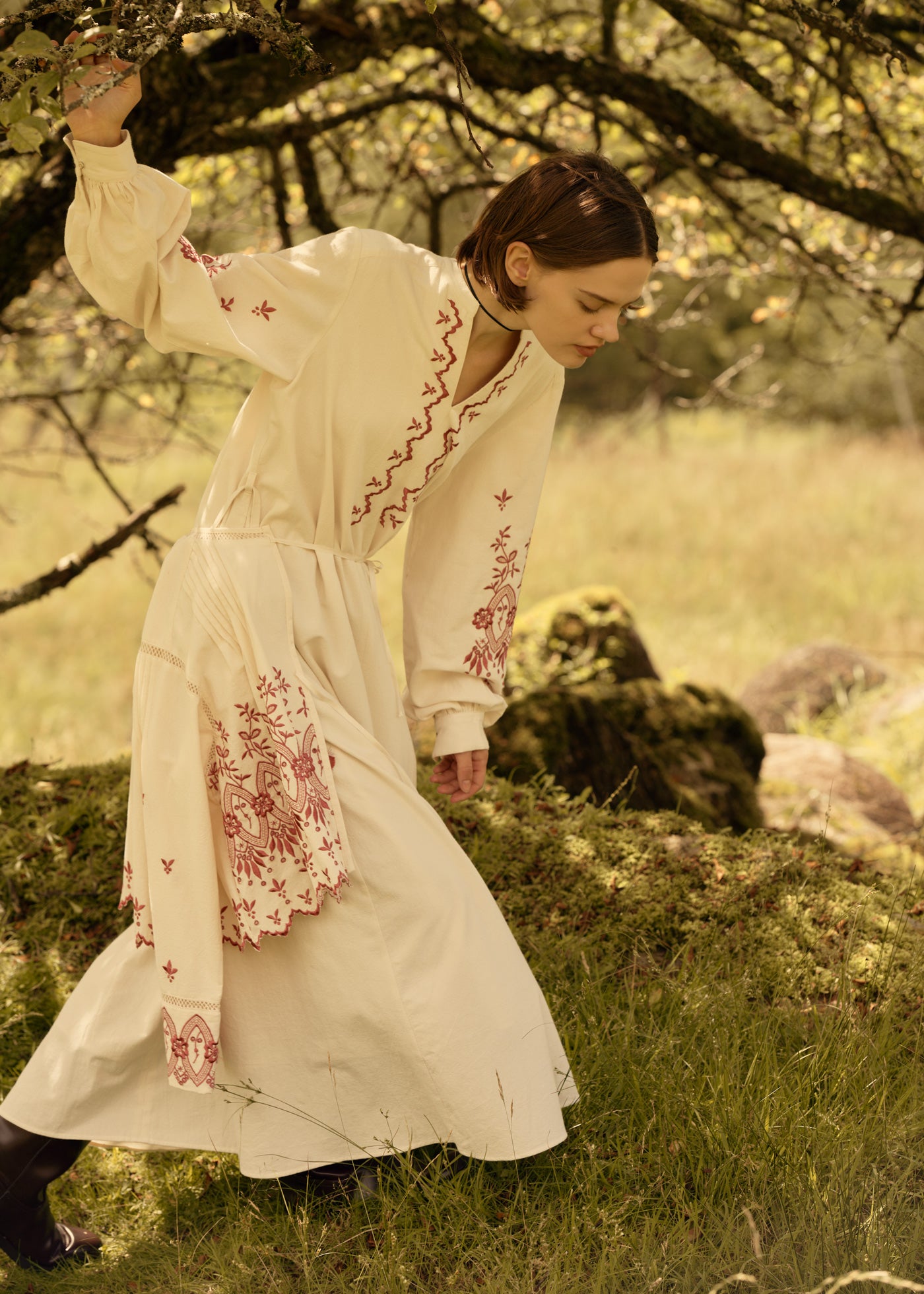 Crimp Cotton Anglaise Embroidery Dress