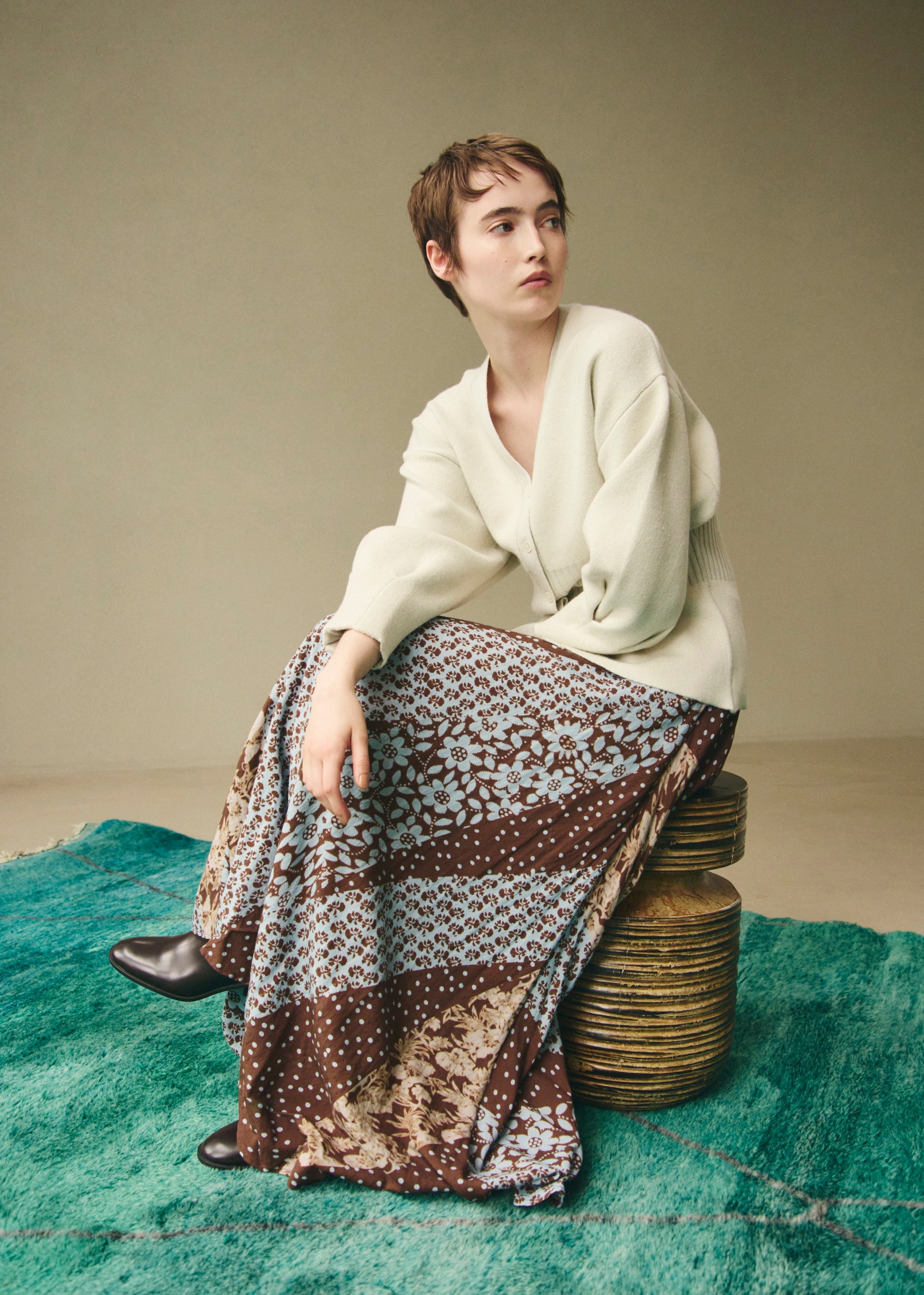 【8/5 10時発売】Cotton Rayon Patchwork Flower Print Skirt