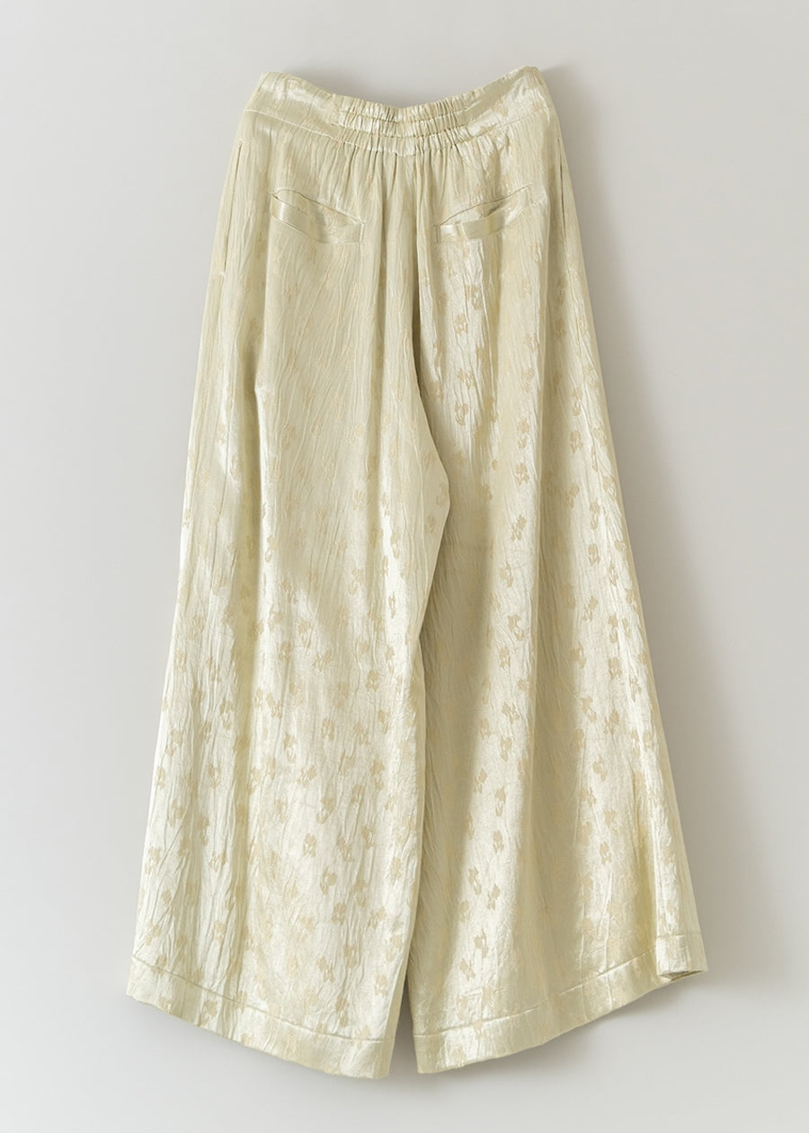 Cotton Rayon Jacquard Tuck Wide Pants