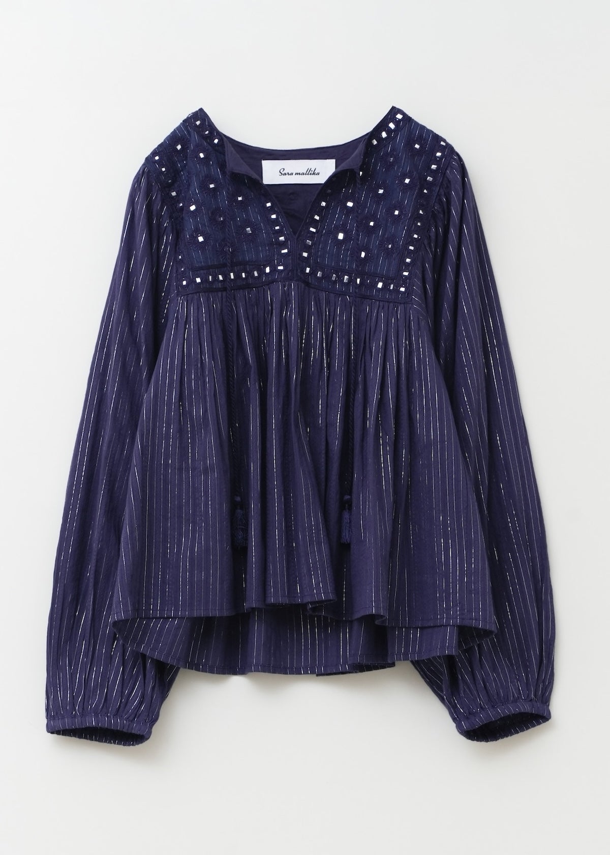 Cotton Stripe Jacquard Long Sleeve Blouse