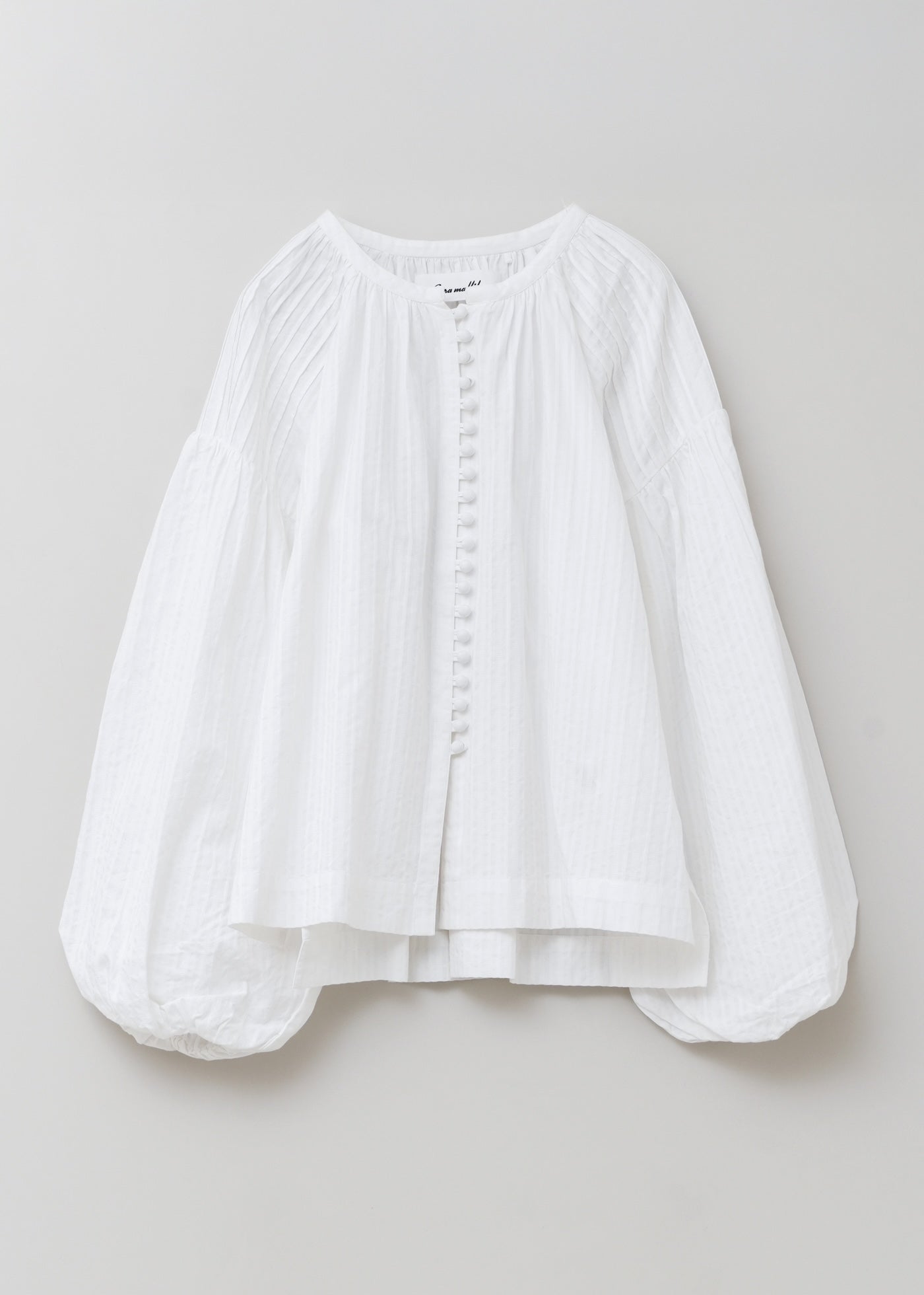 Cotton Stripe Jaquard Balloon Sleeve Top