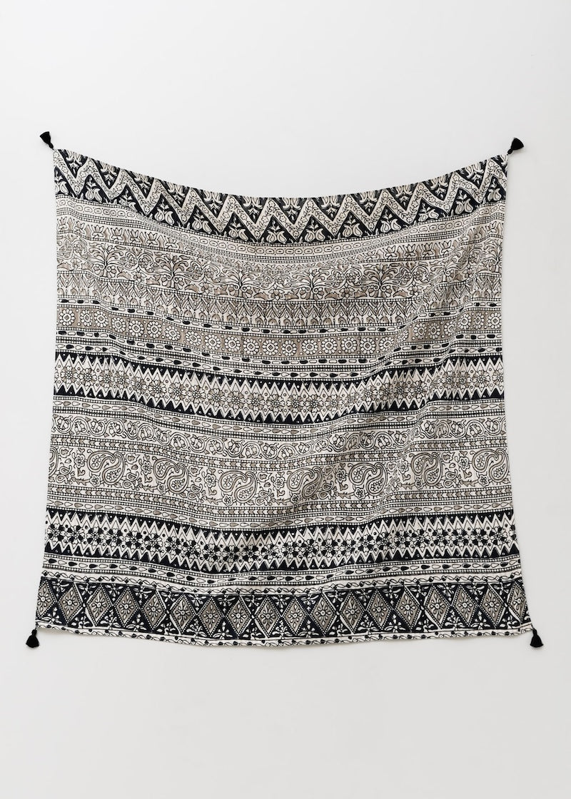 Cotton Lurex Border Print Scarf