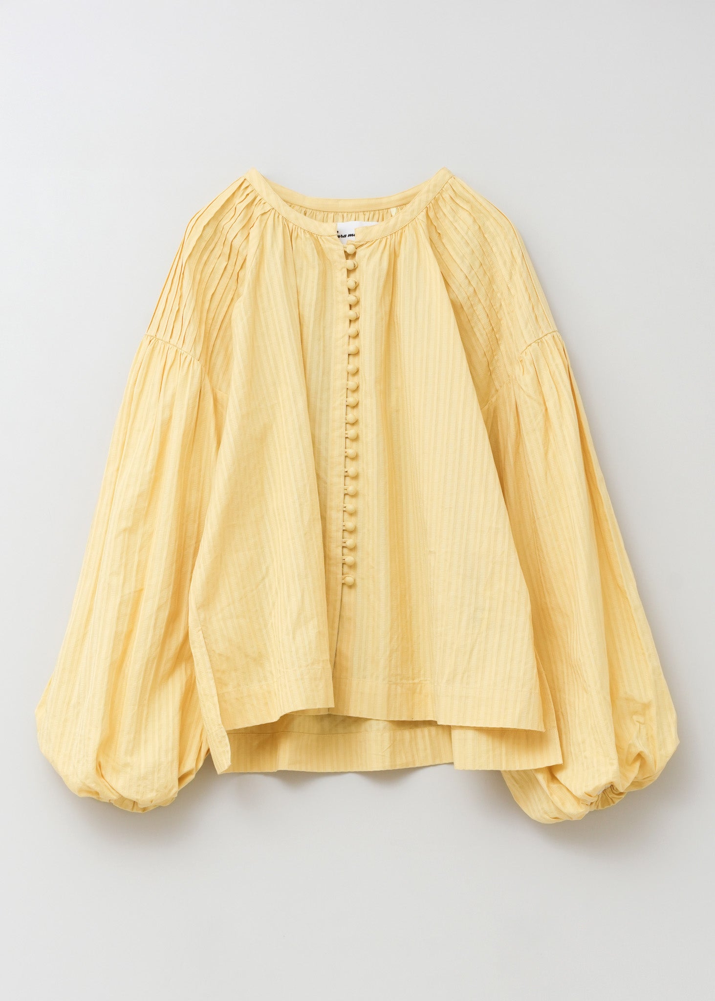 Cotton Stripe Jaquard Balloon Sleeve Top