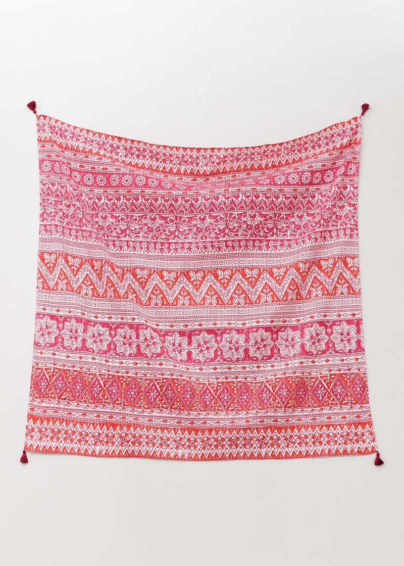 Cotton Lurex Border Print Scarf