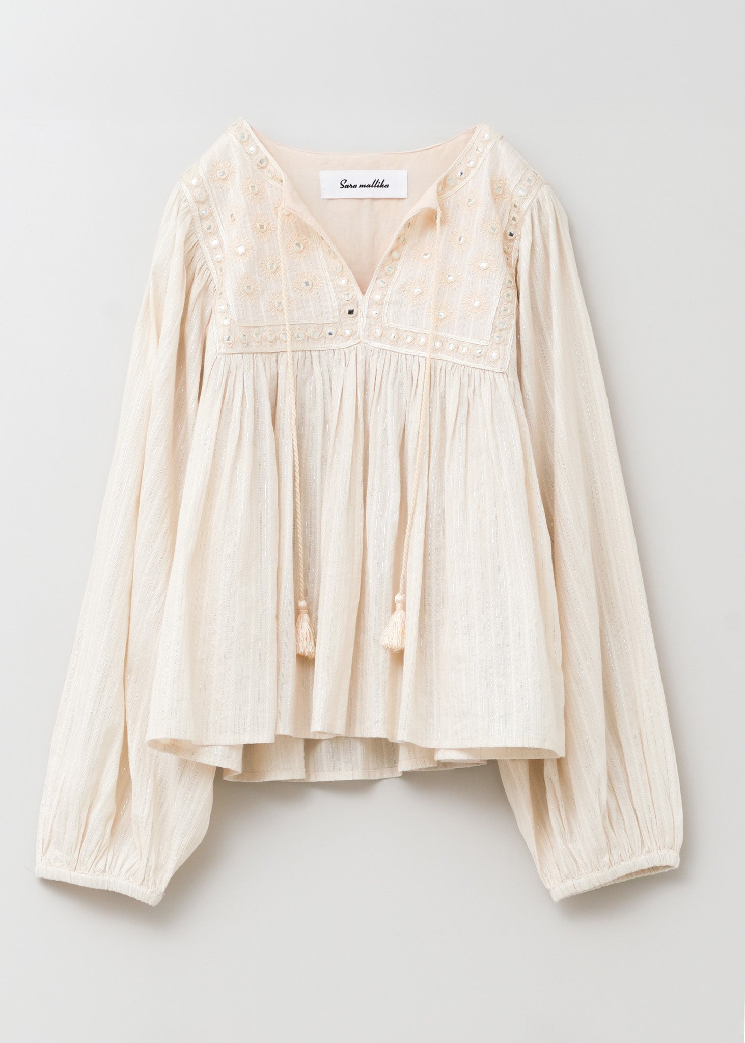 Cotton Stripe Jacquard Long Sleeve Blouse