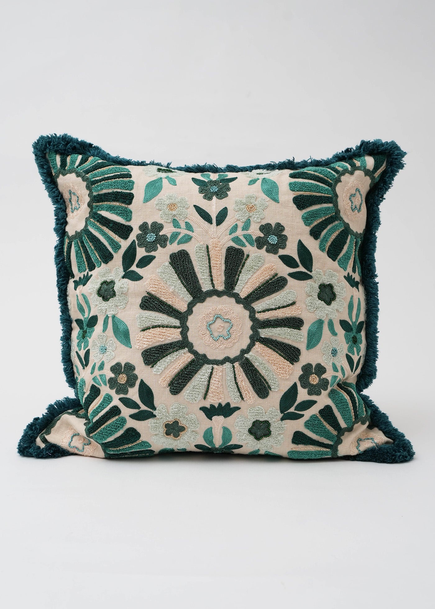 Linen Flower Embroidery Cushion Cover