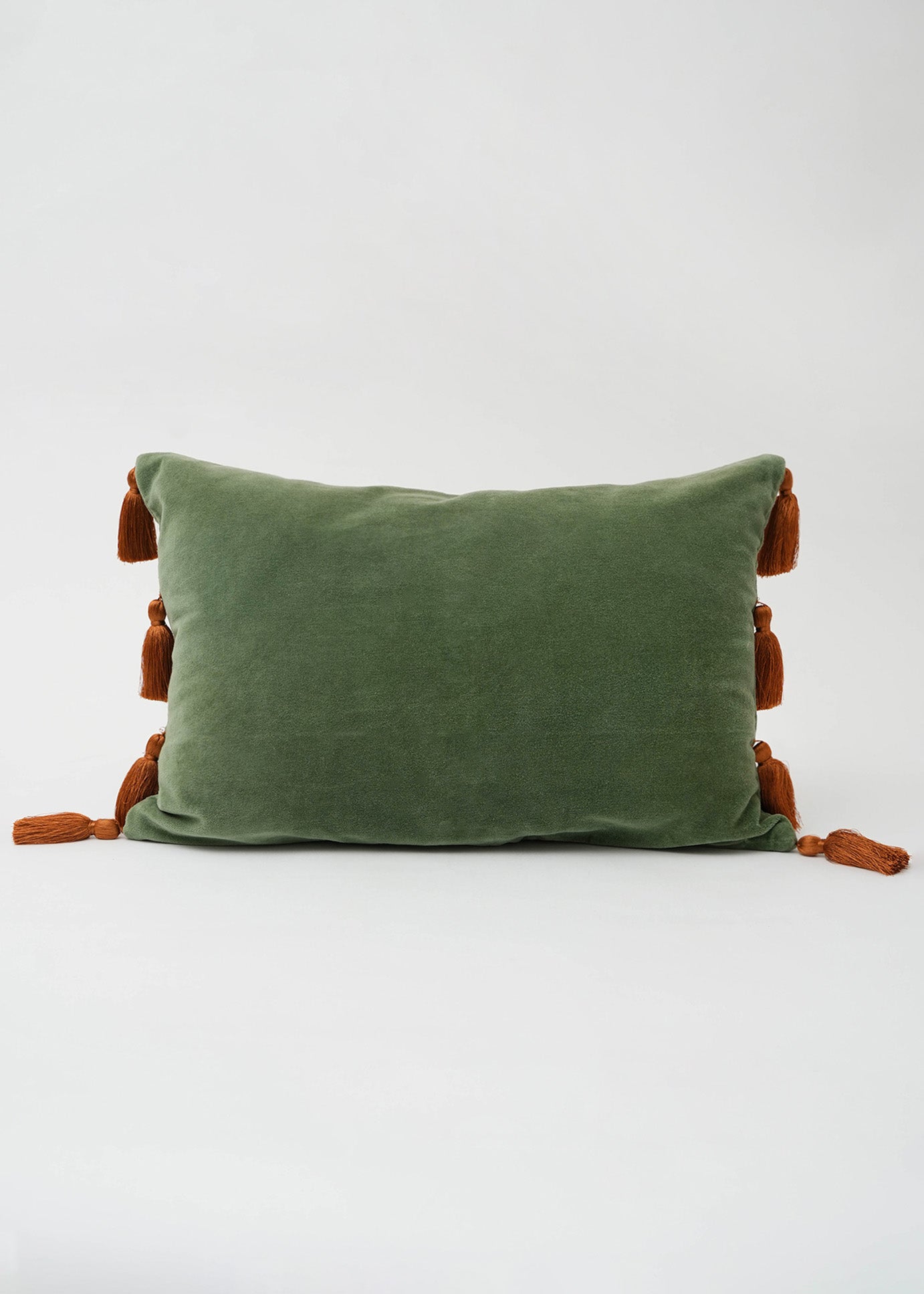 Velvet Tassel Cushion Cover Green
