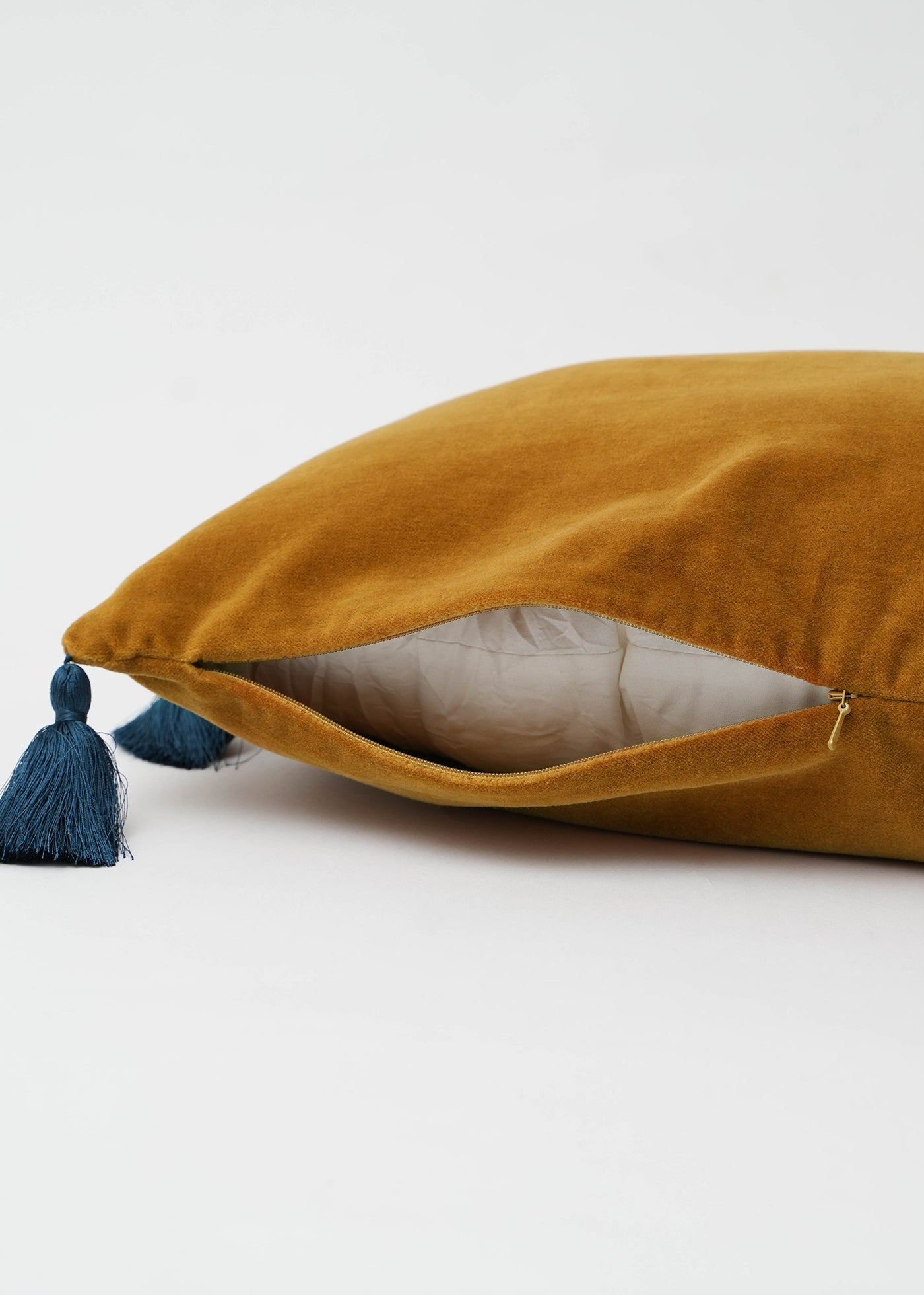 Velvet Tassel Cushion Cover Mustard