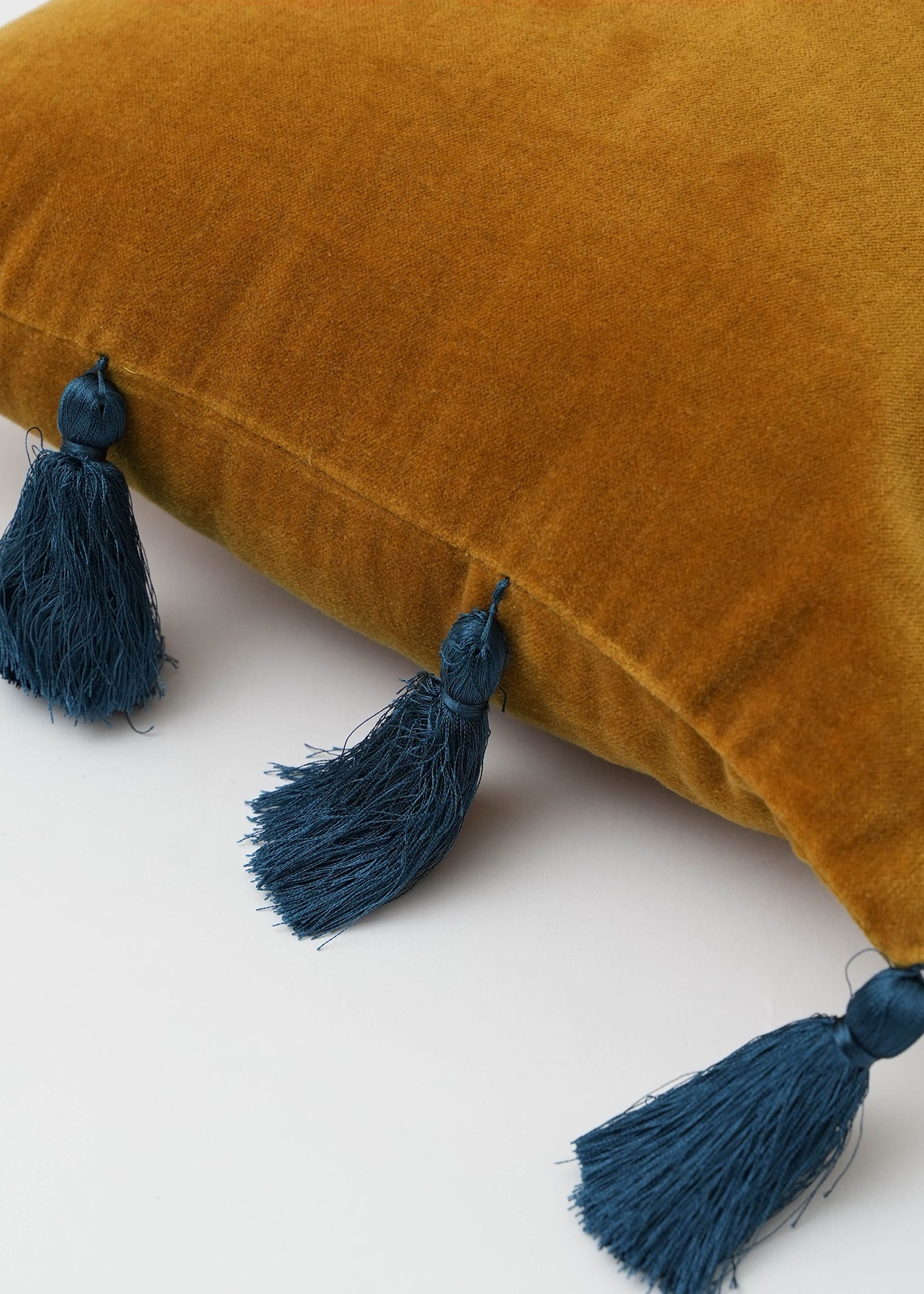 Velvet Tassel Cushion Cover Mustard