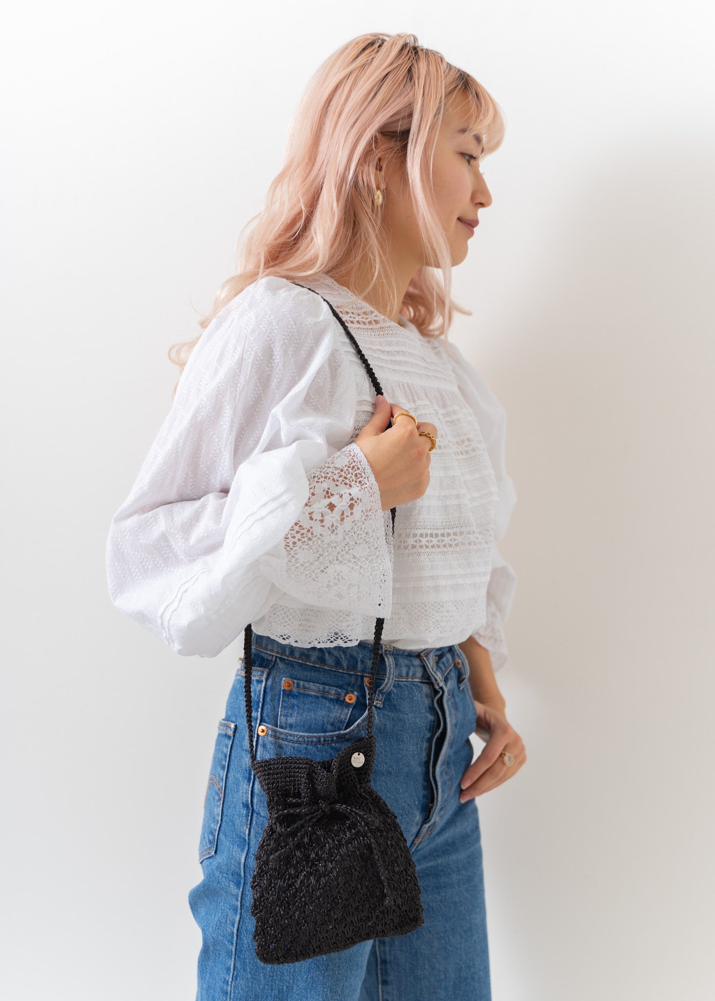 Metallic Macrame Sacoche Bag