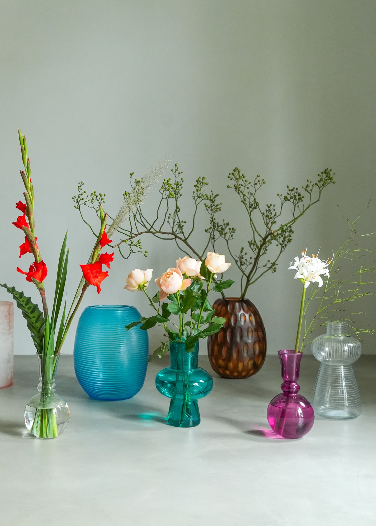 Hand Made Glass Flower Vase Turquoise