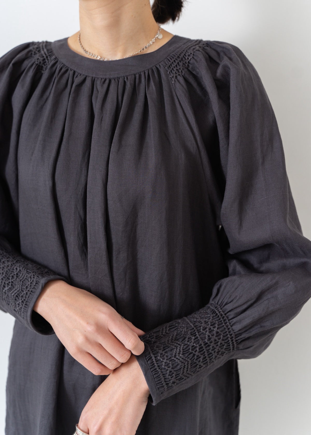 Ramie Smocking Lsv Dress