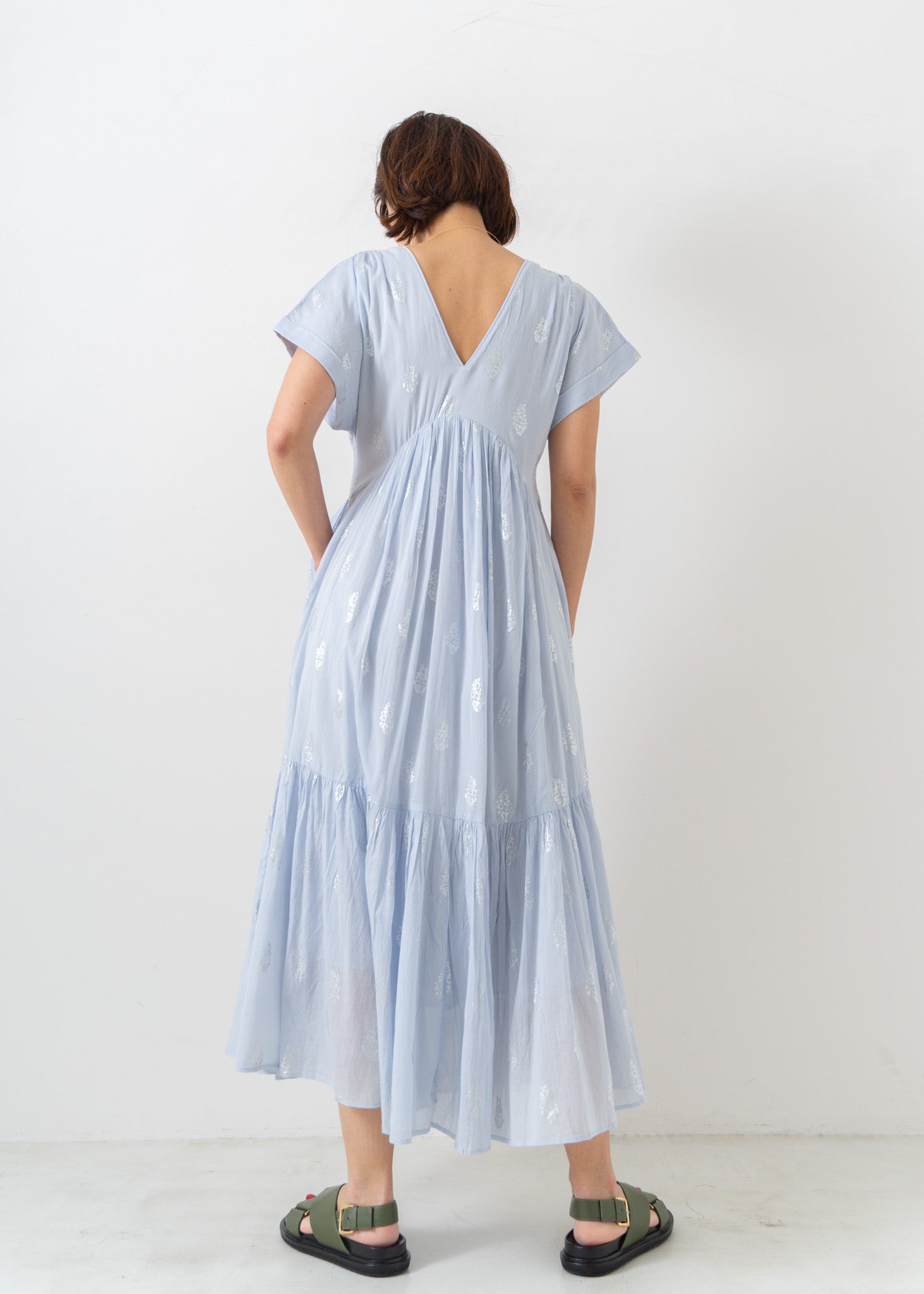 Cotton Voile Foil Flower Print Sleeveless Dress