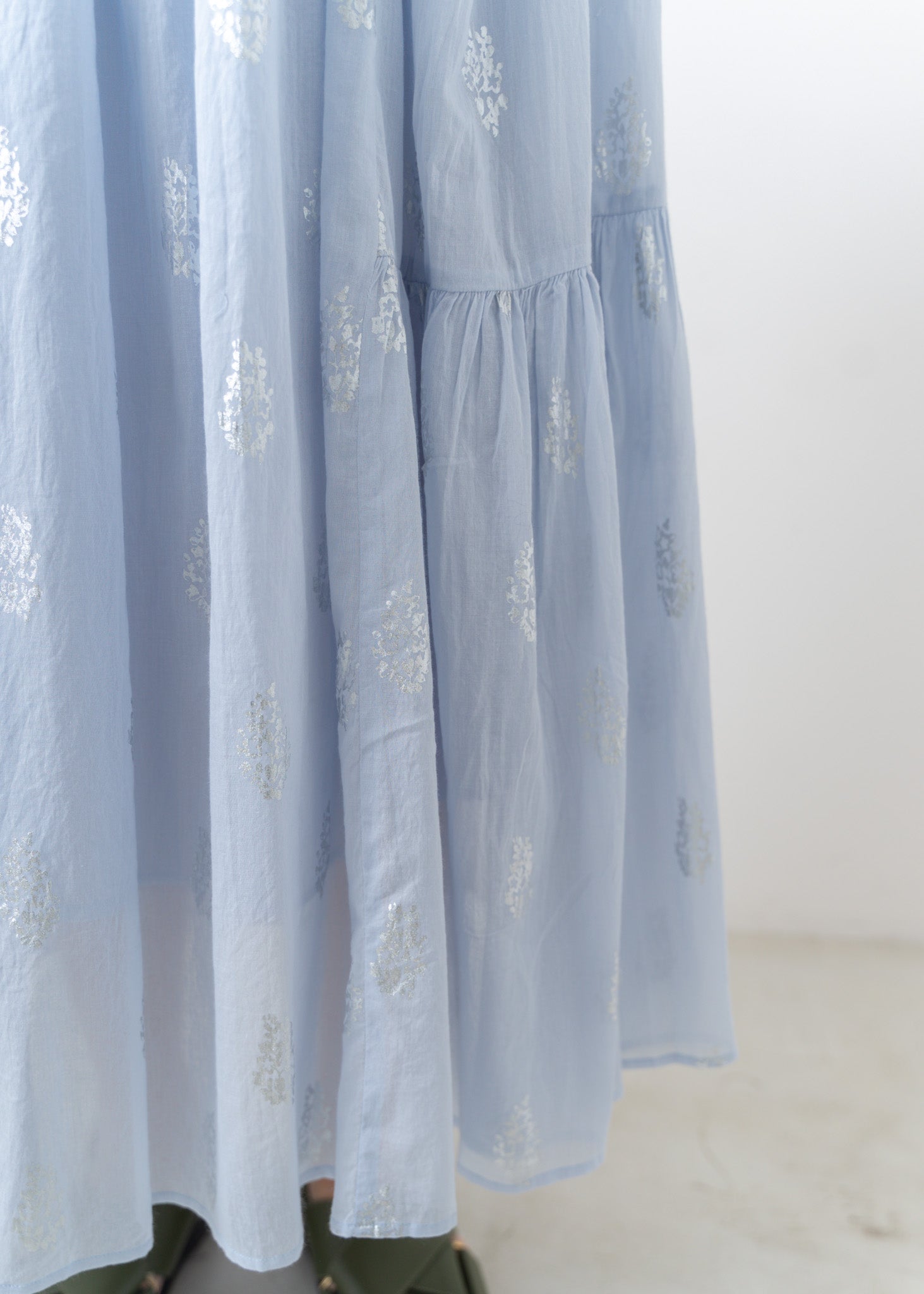 Cotton Voile Foil Flower Print Sleeveless Dress
