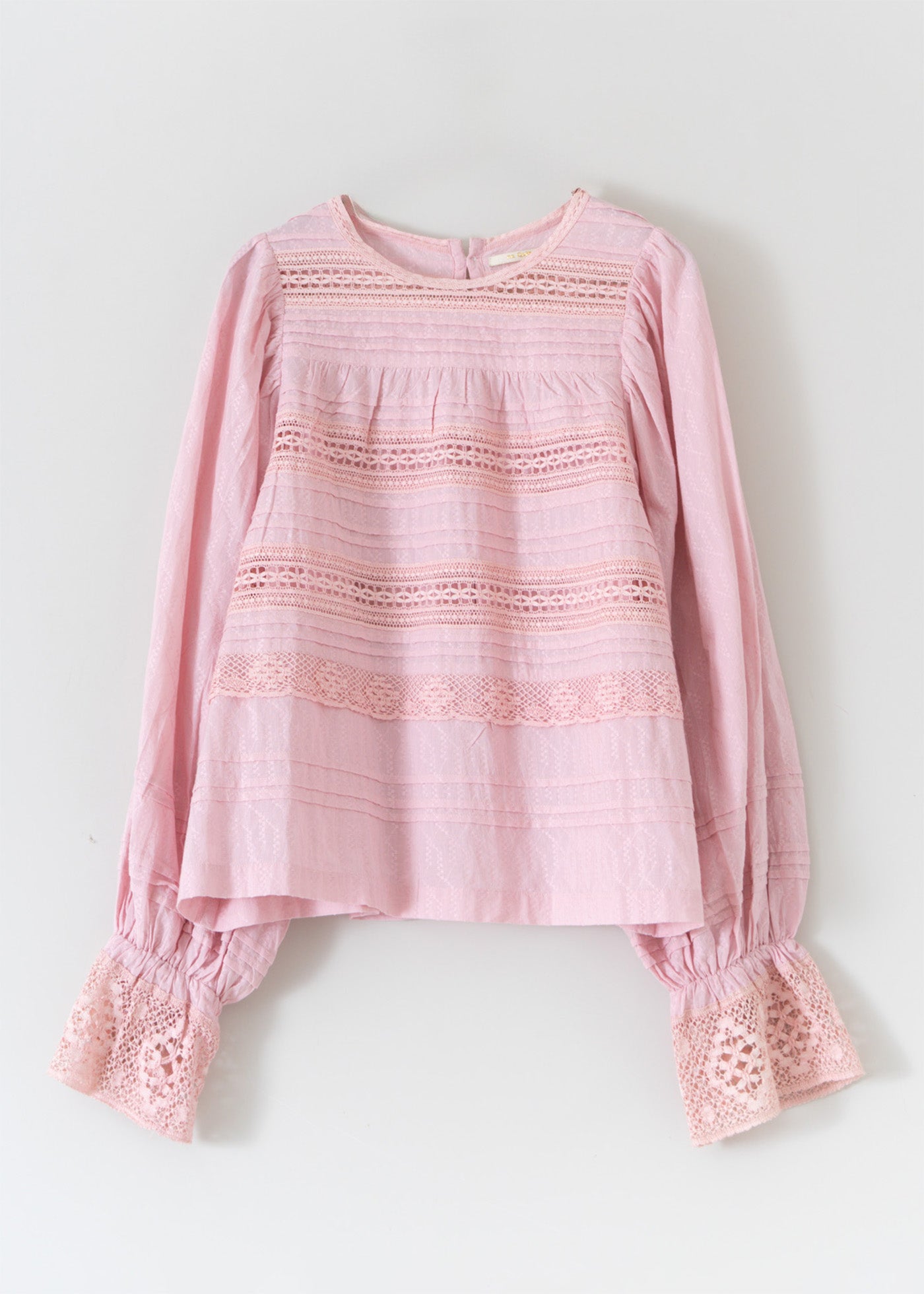 Cotton Dobby Pintuck & Lace Blouse