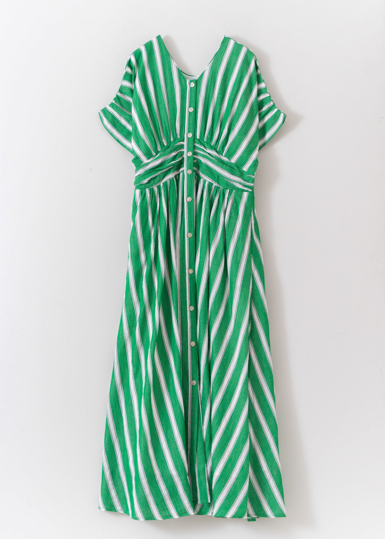 Cotton Voile Stripe Waist Gather Dress