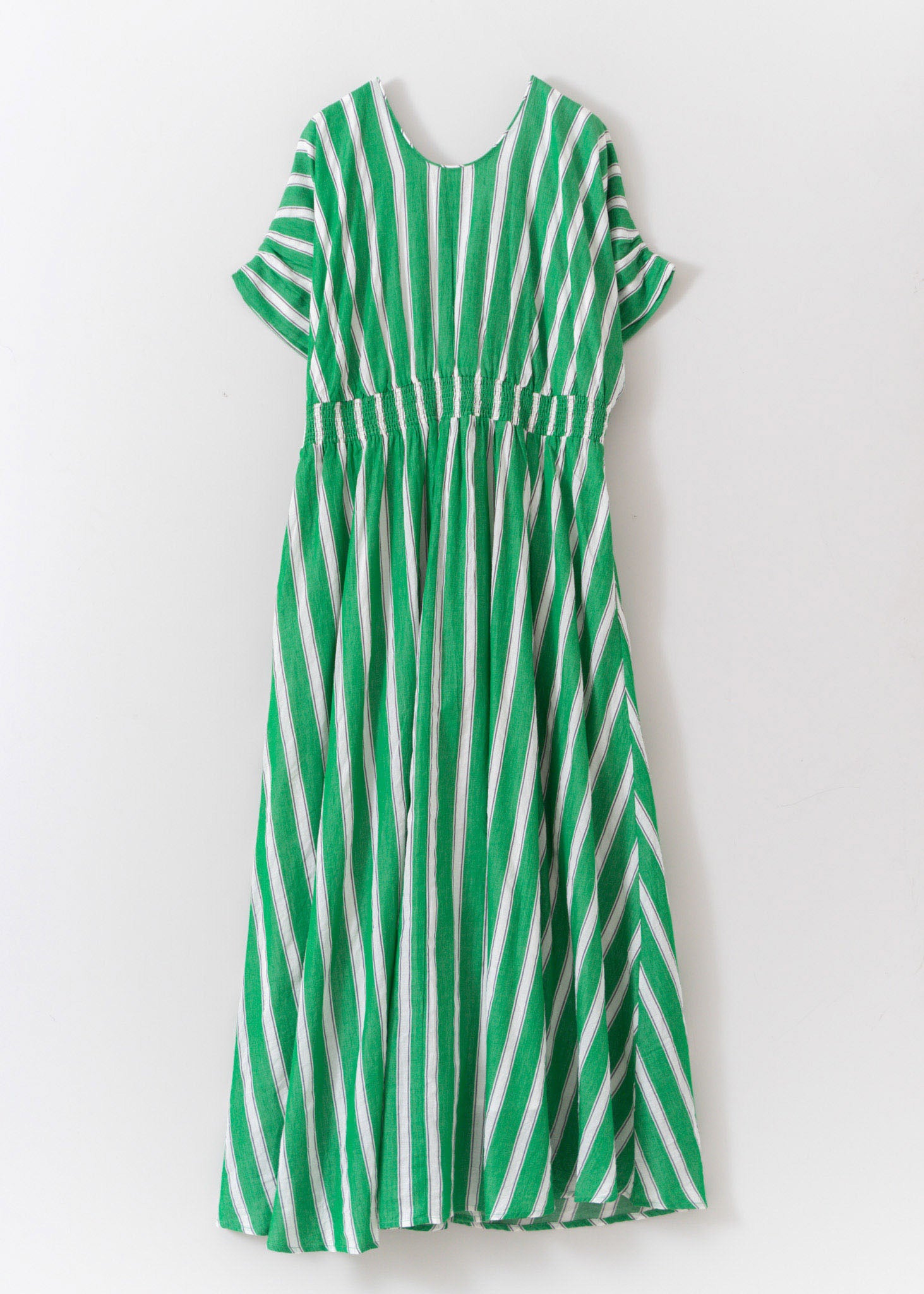 Cotton Voile Stripe Waist Gather Dress