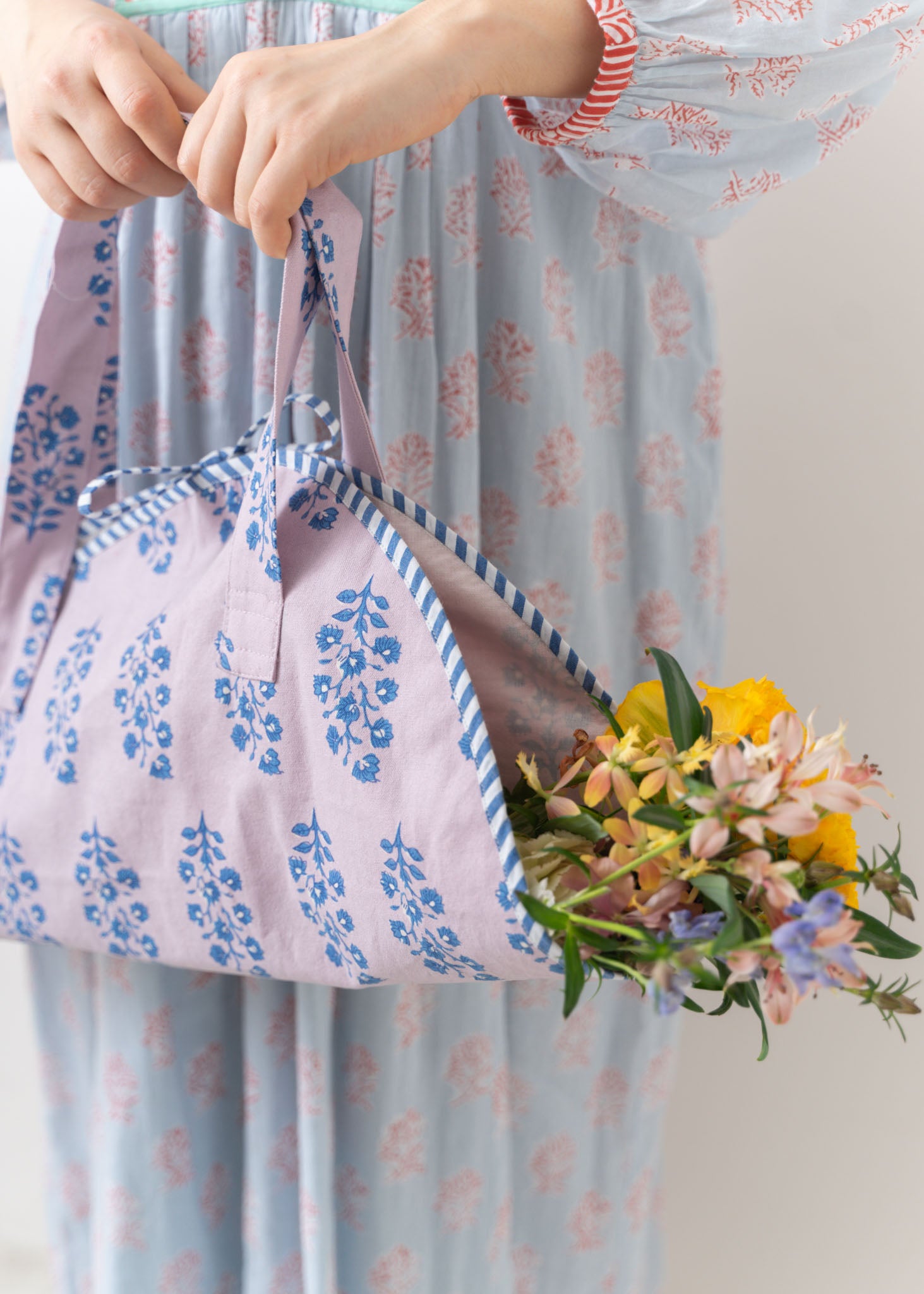 Cotton Canvas Hand Printed Flower Bag