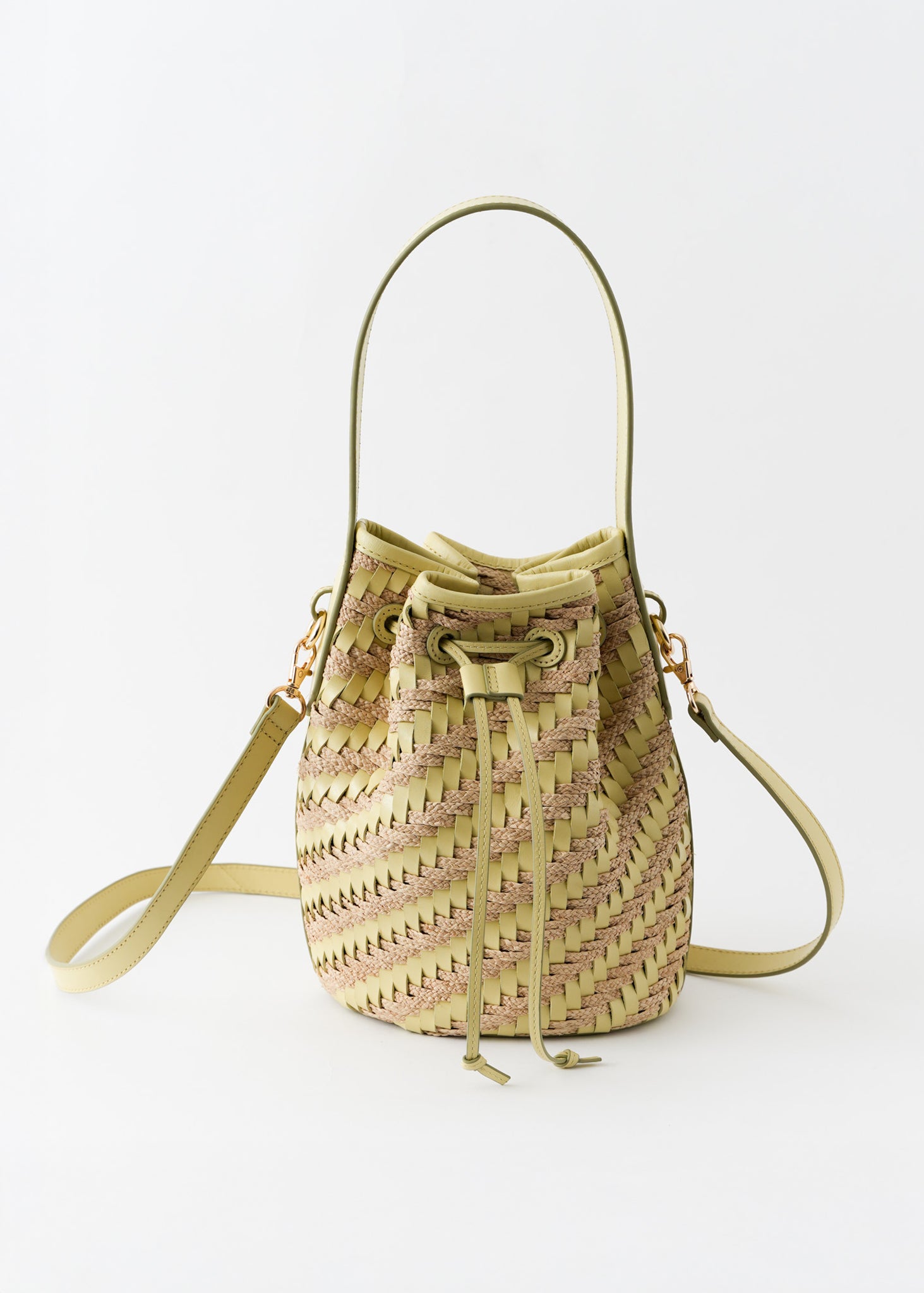 Leather Raffia Bucket Bag