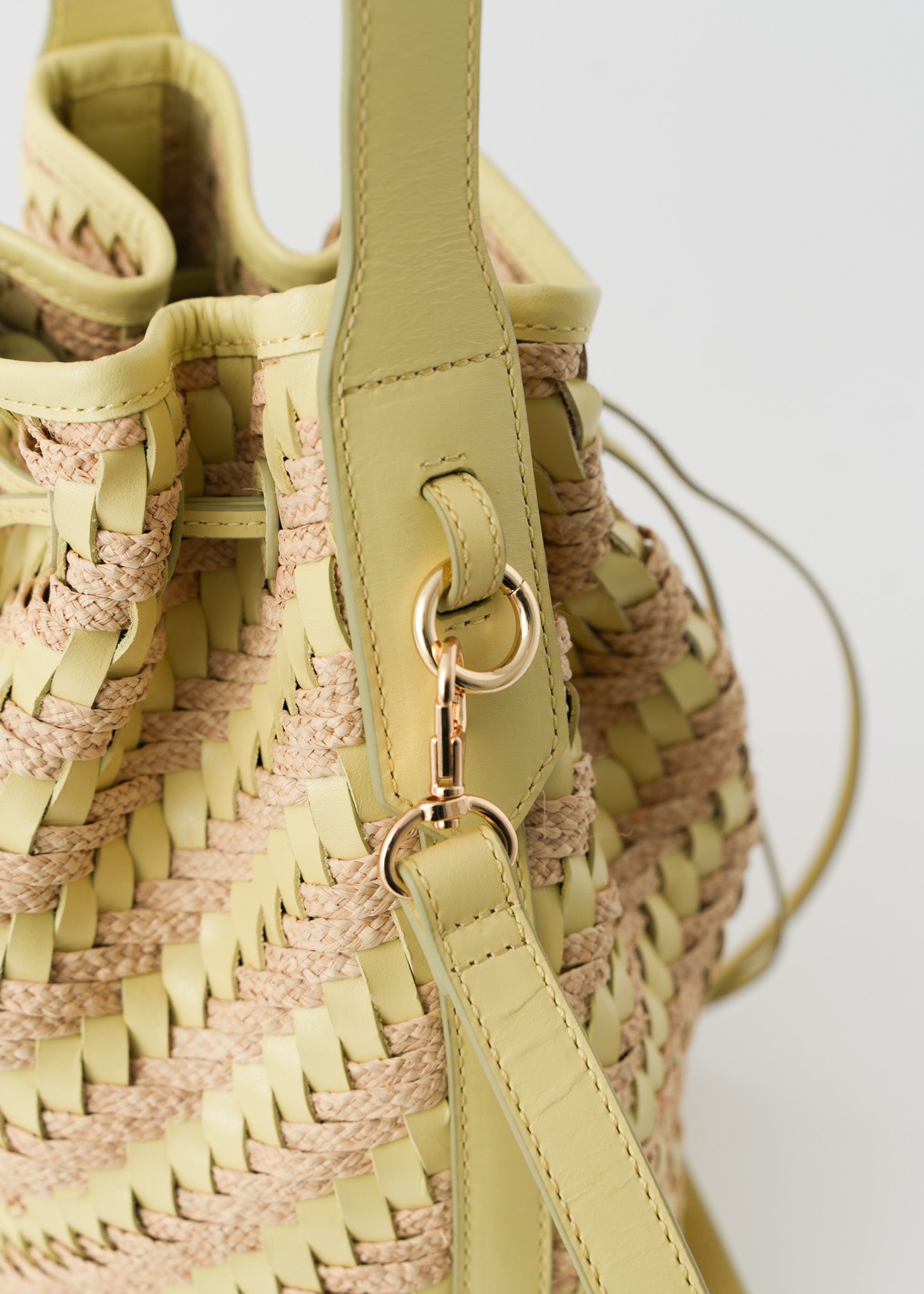 Leather Raffia Bucket Bag