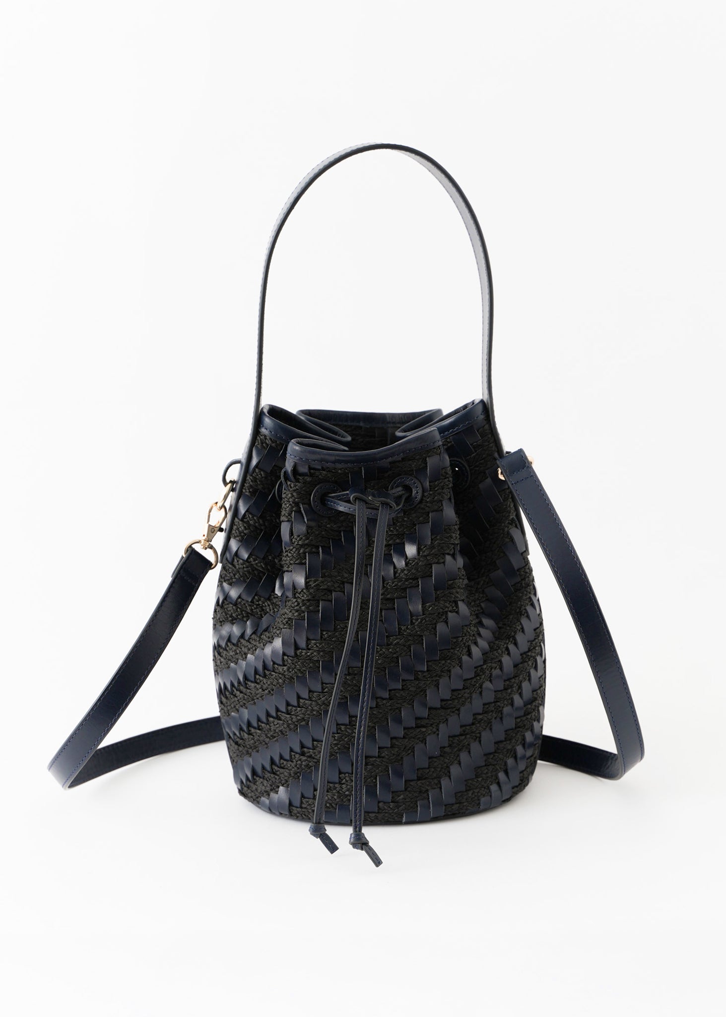 Leather Raffia Bucket Bag