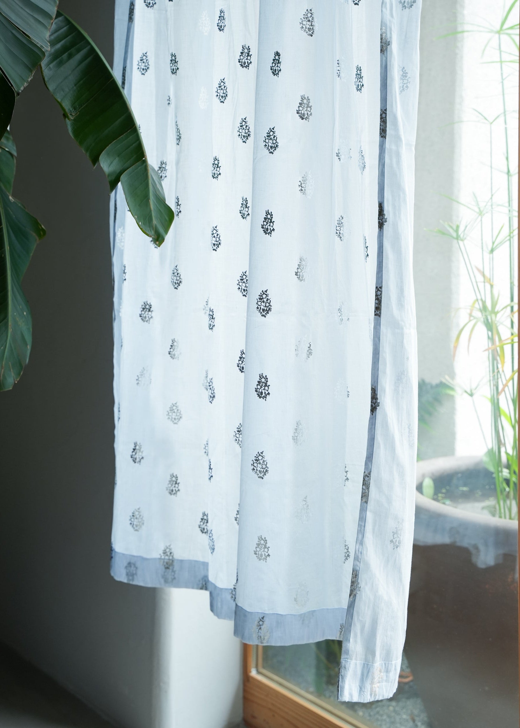 Cotton Voile Foil Flower Print Curtain