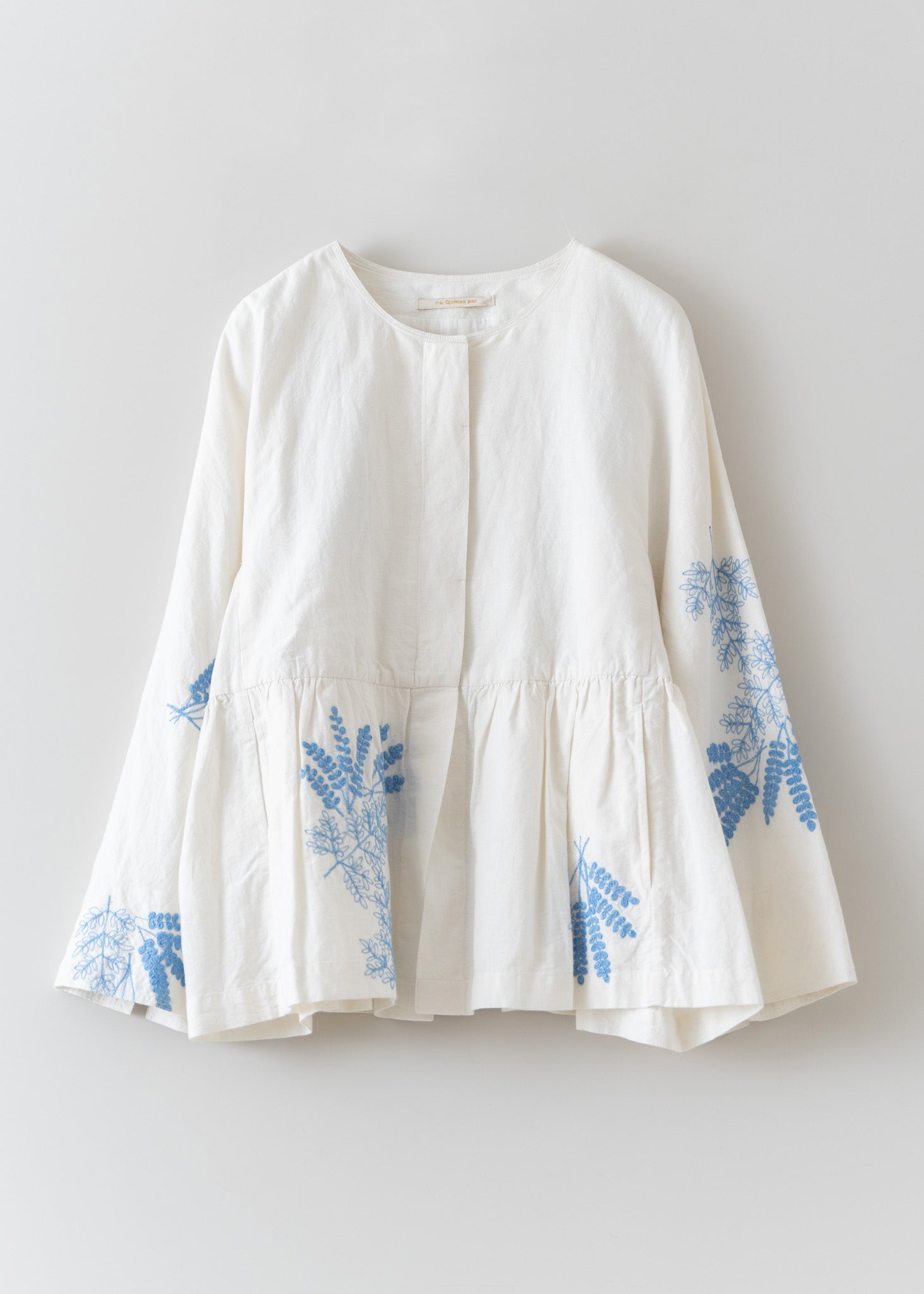 Cotton Linen Plants Embroidery Long Sleeve Blouse | Pasand by ne Quittez  pas | パサンドバイヌキテパ