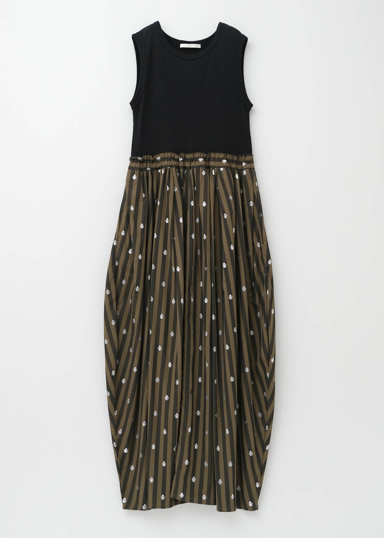 Rib Tank Combi Poplin Stripe Foil Print Dress