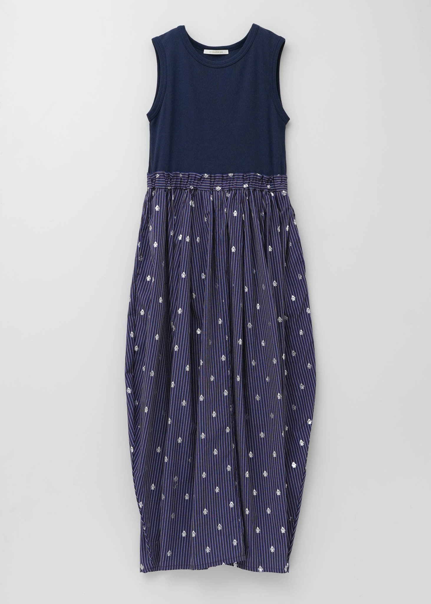 Rib Tank Combi Poplin Stripe Foil Print Dress