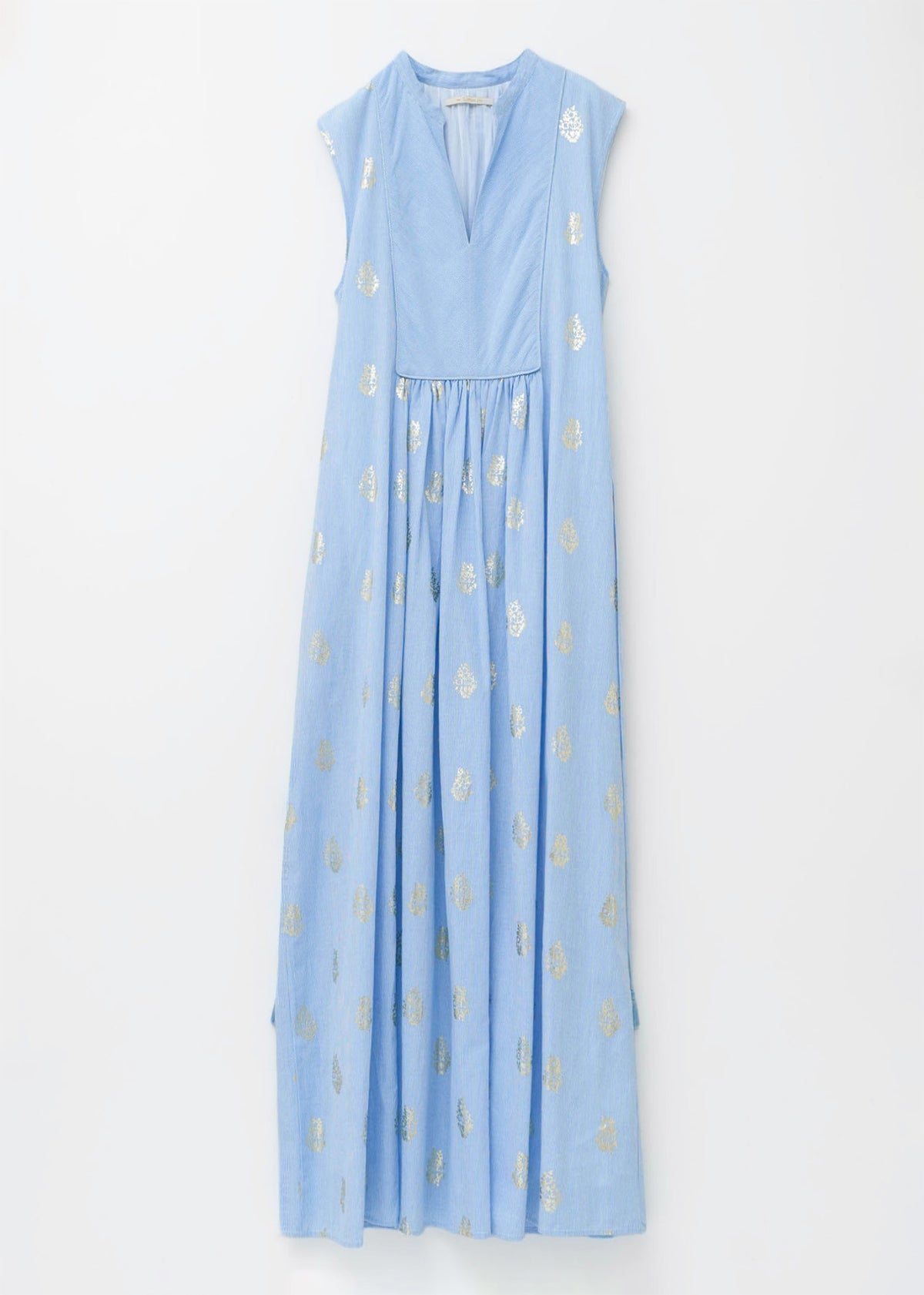 Cotton Poplin Stripe Foil Print Sleeveless Dress | Pasand by ne 