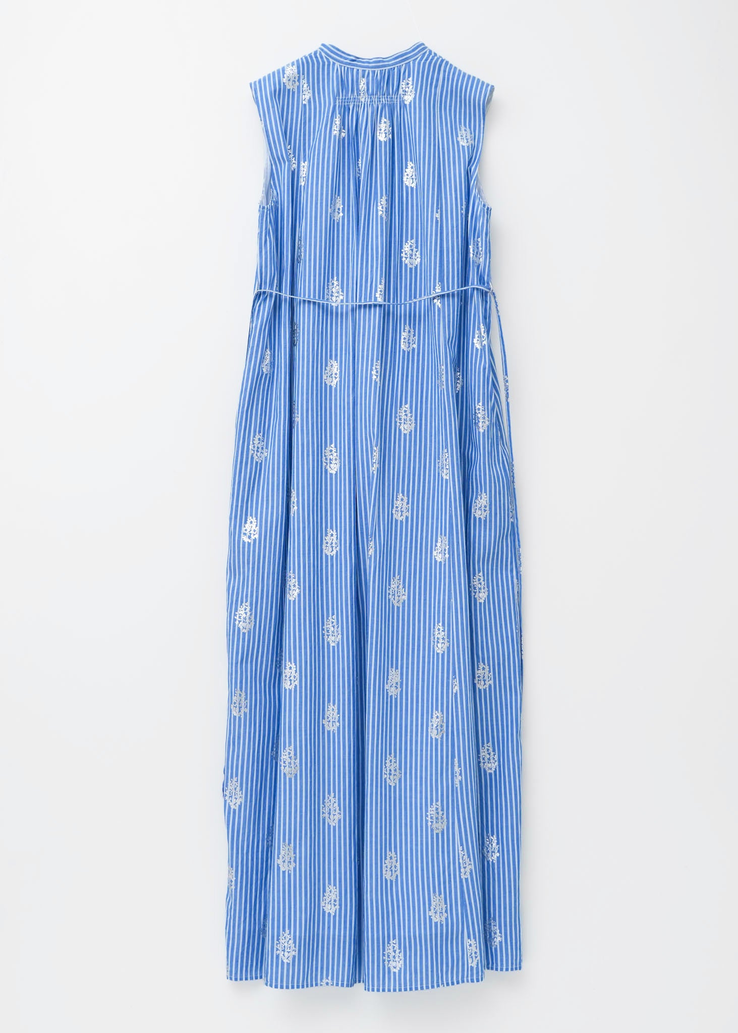Cotton Poplin Stripe Foil Print Sleeveless Dress