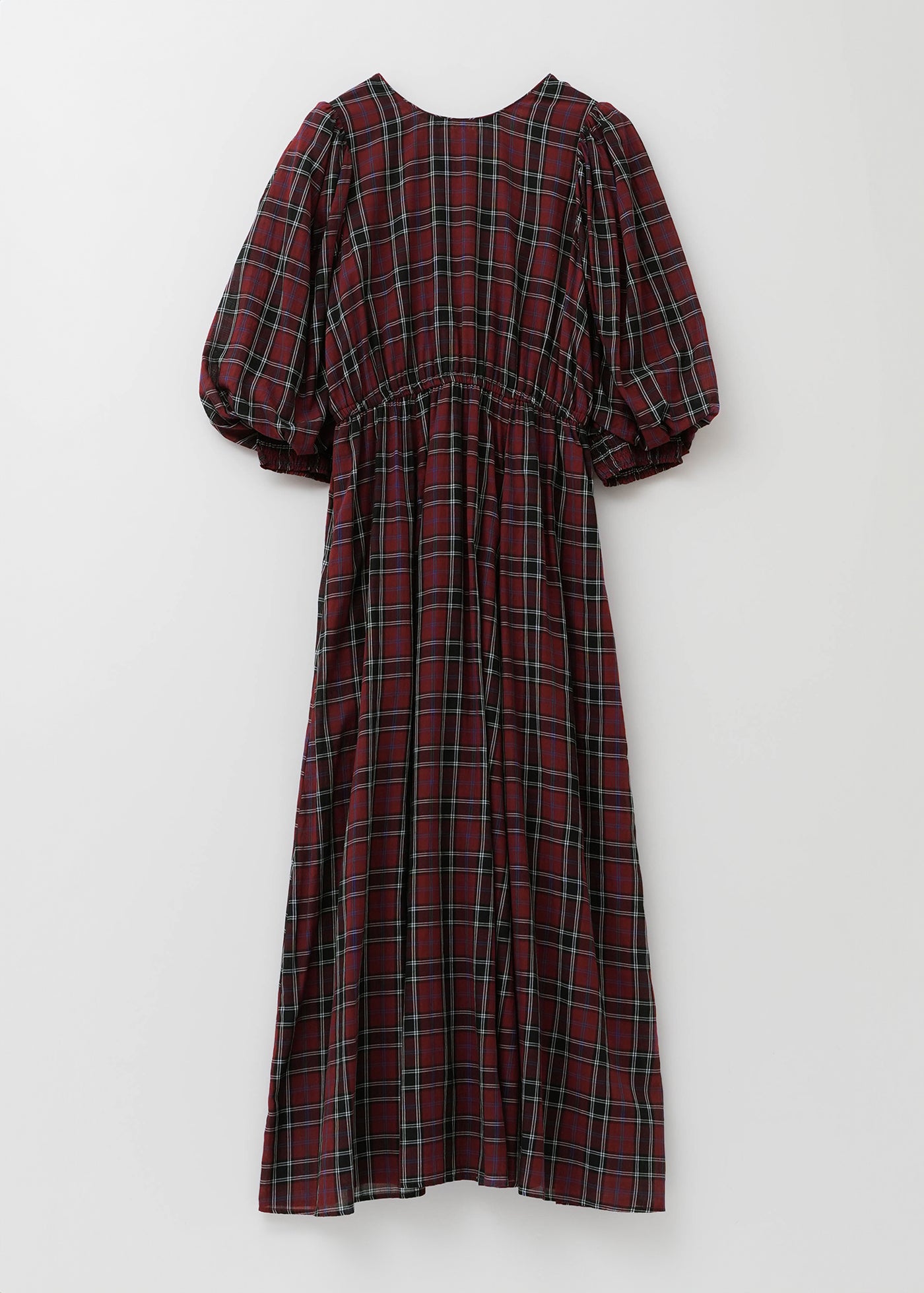 Cotton Voile Check Volume Sleeve Dress