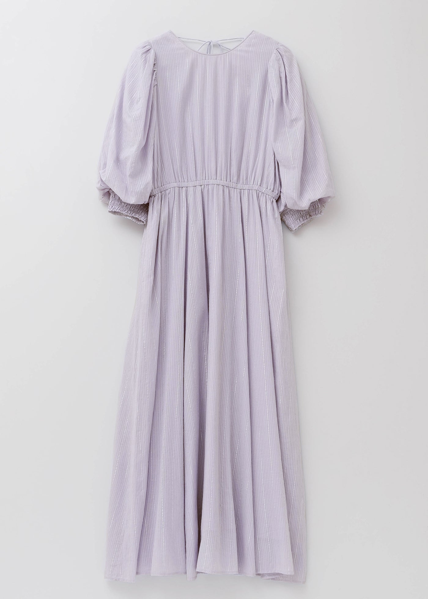 Cotton Lurex Stripe Volume Sleeve Dress