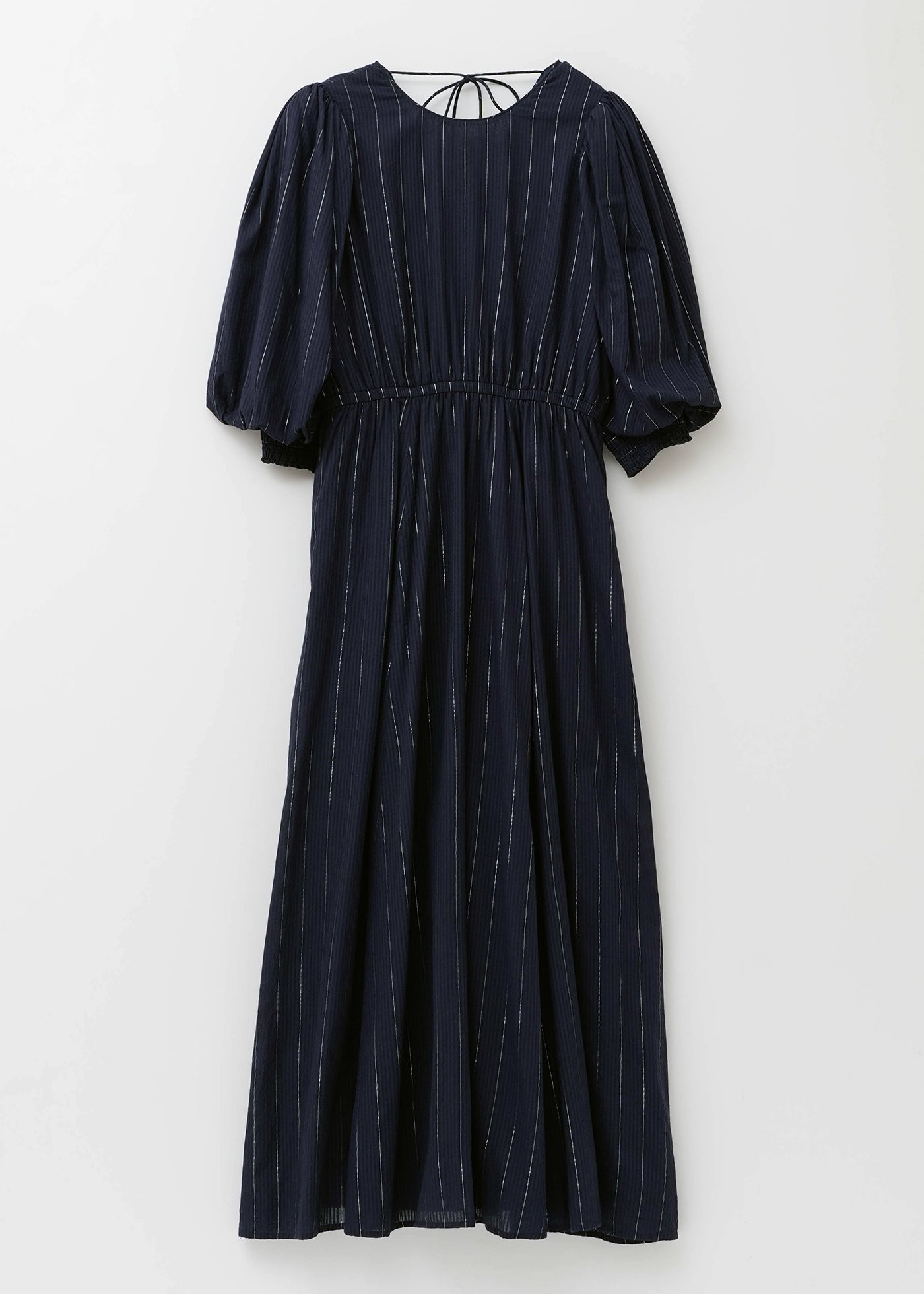 Cotton Lurex Stripe Volume Sleeve Dress