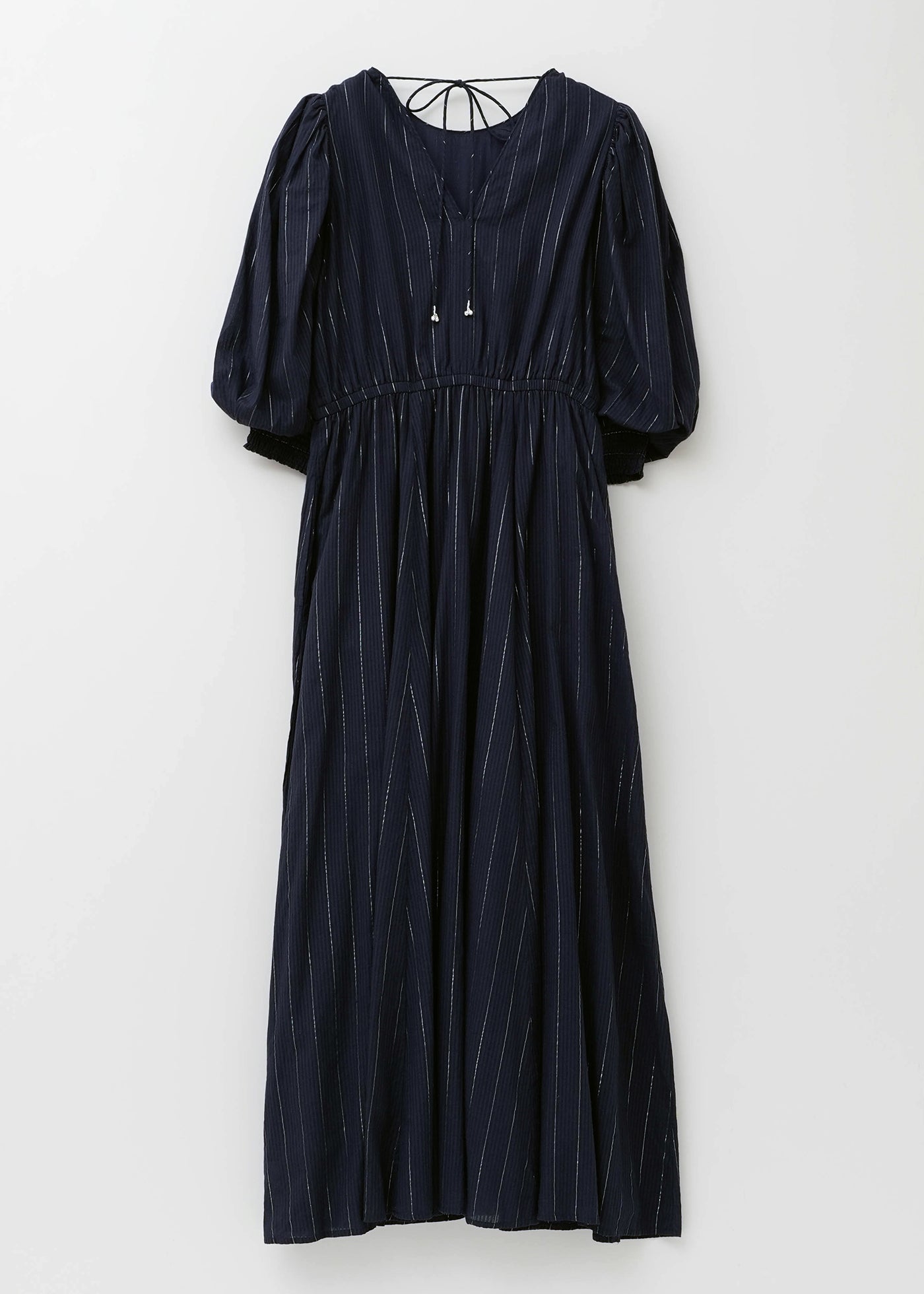 Cotton Lurex Stripe Volume Sleeve Dress
