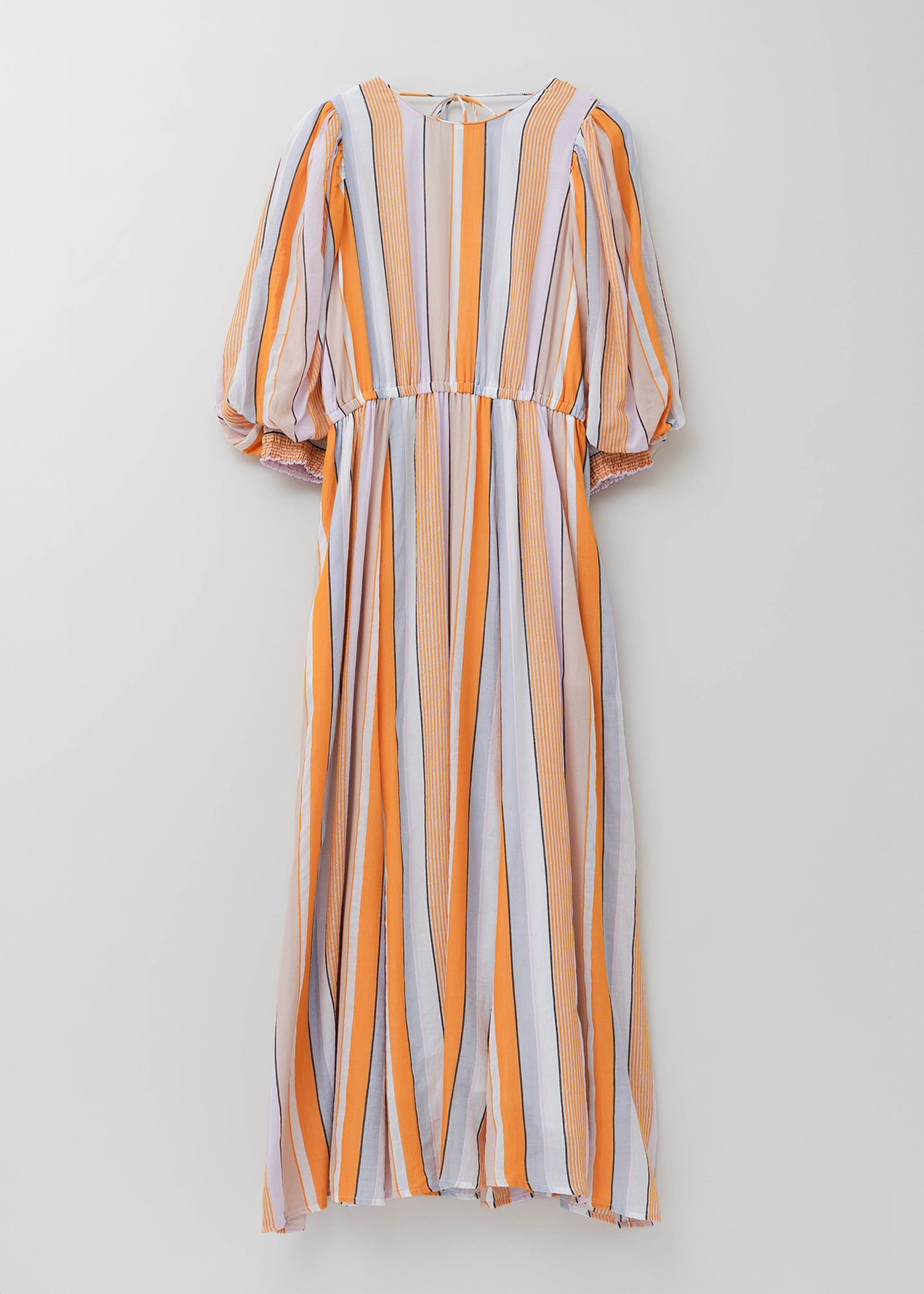 Cotton Voile Stripe Volume Sleeve Dress