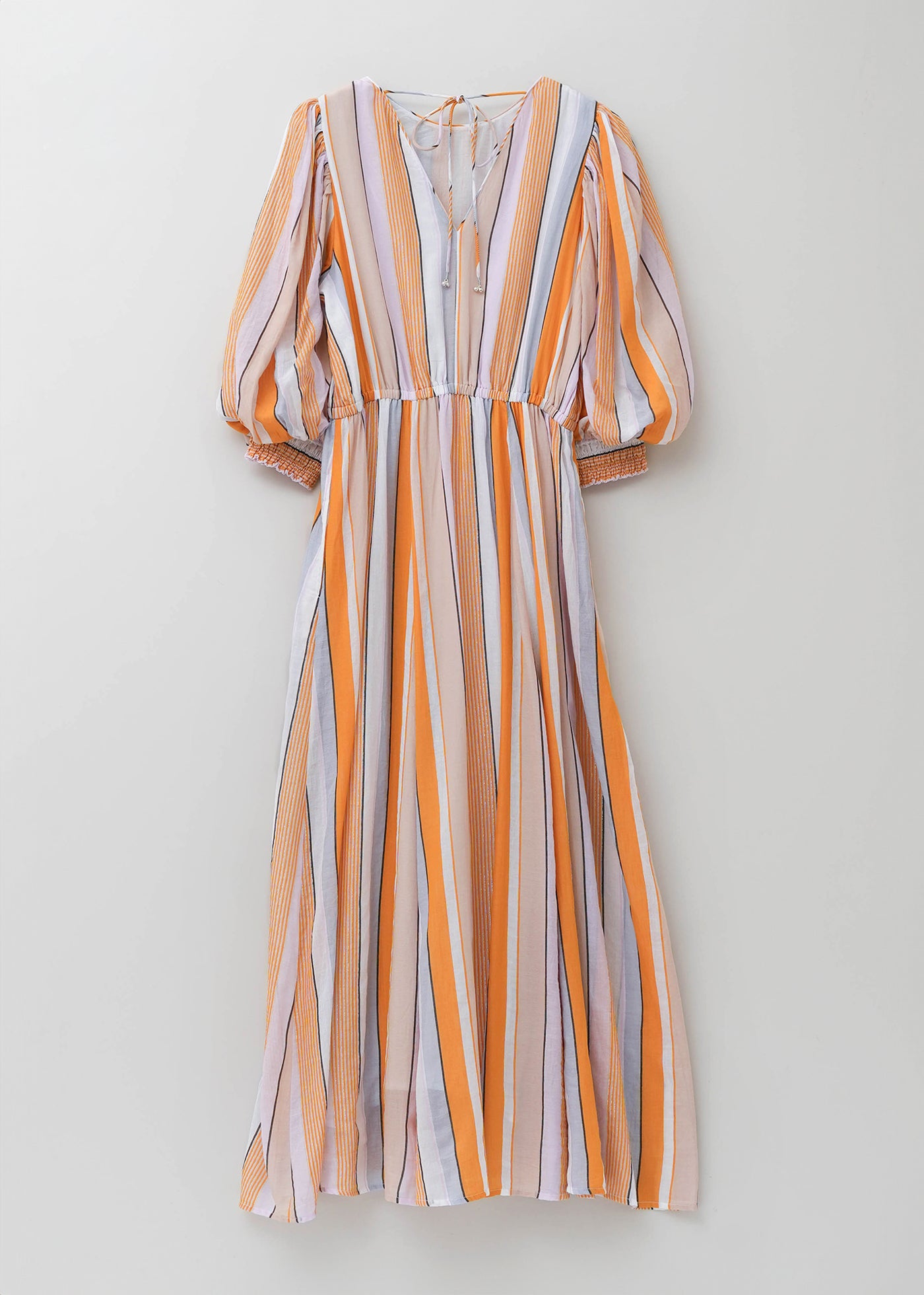 Cotton Voile Stripe Volume Sleeve Dress