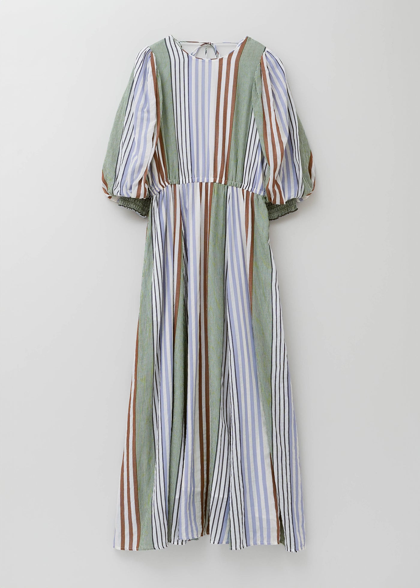 Cotton Voile Stripe Volume Sleeve Dress
