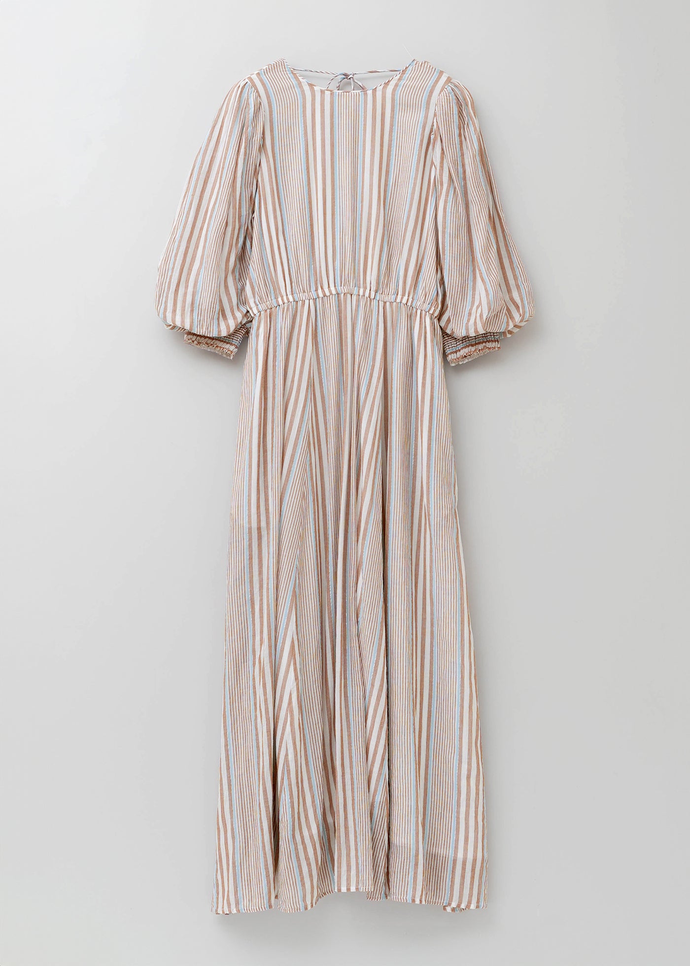 Cotton Voile Stripe Volume Sleeve Dress