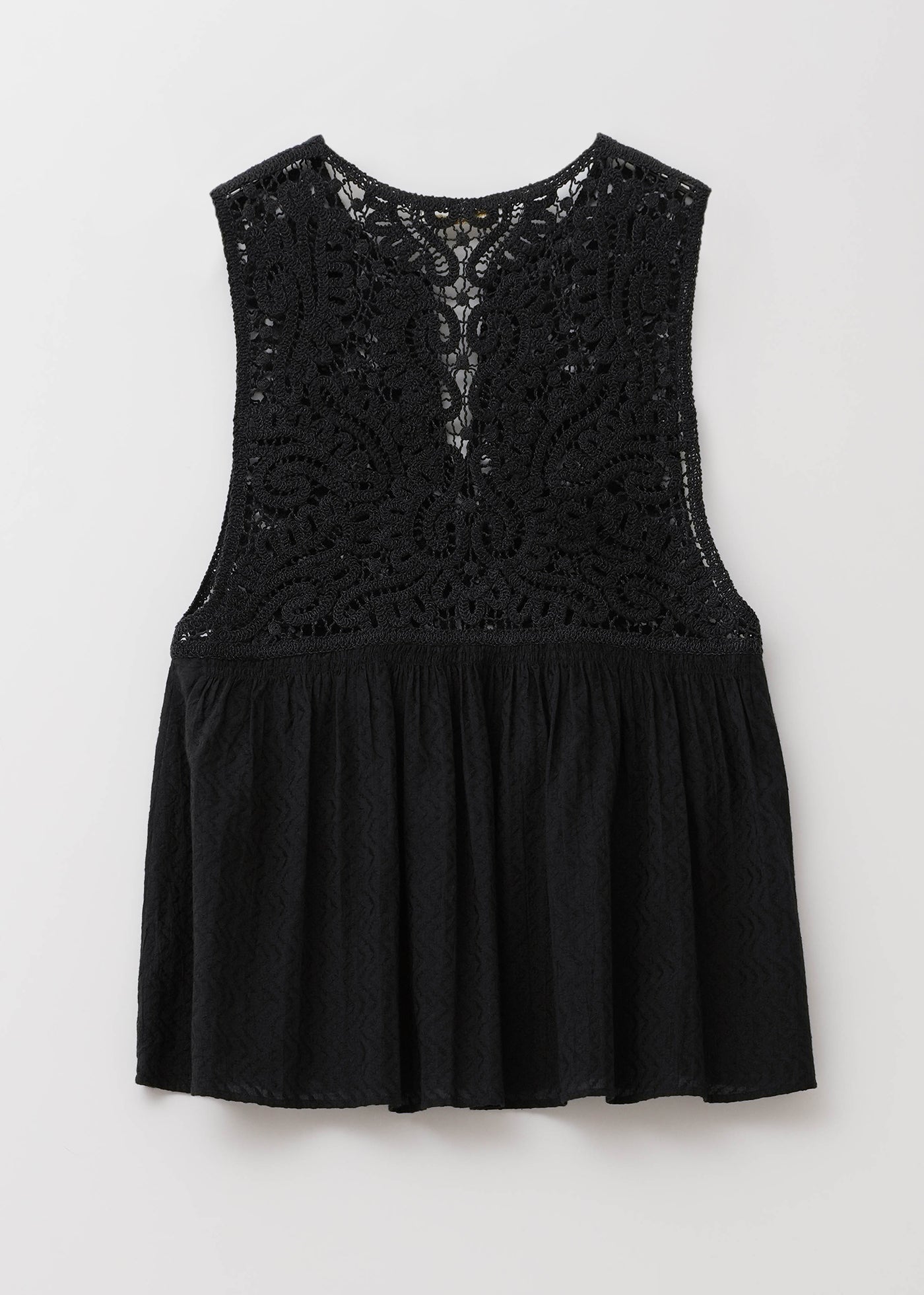 Cotton Jacquard Lace Yoke Top