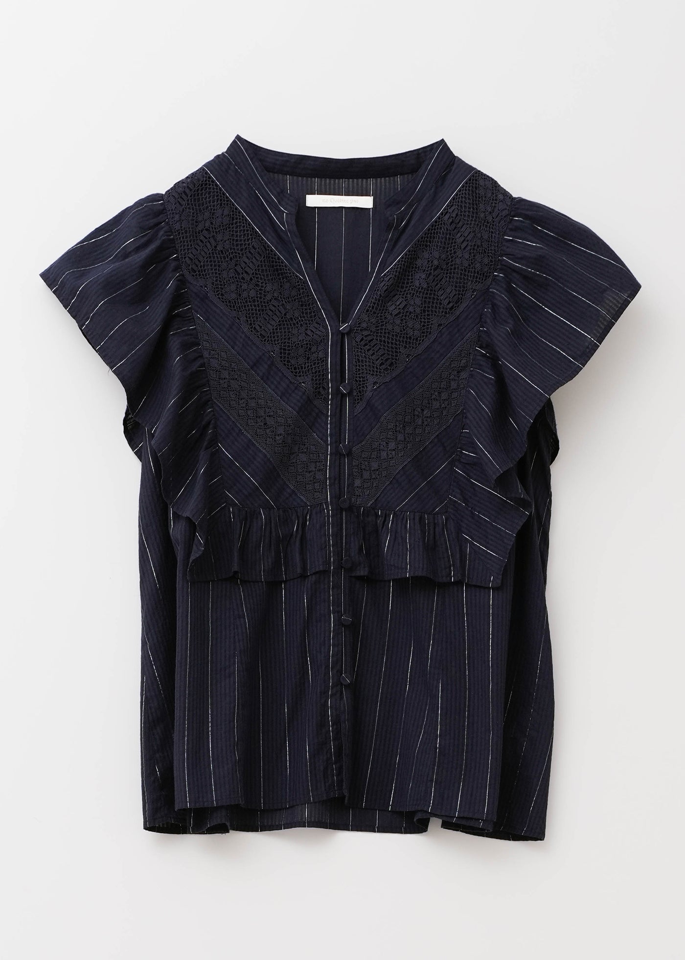 Cotton Lurex Stripe Lace Mix Blouse