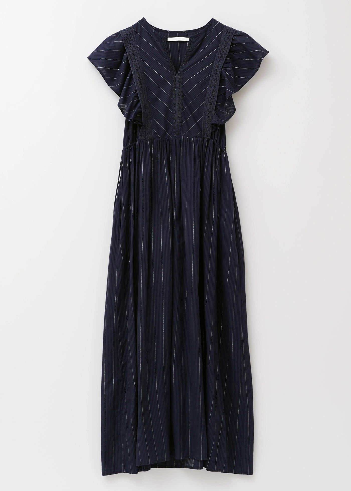 Cotton Lurex Stripe Frill Sleeve Dress