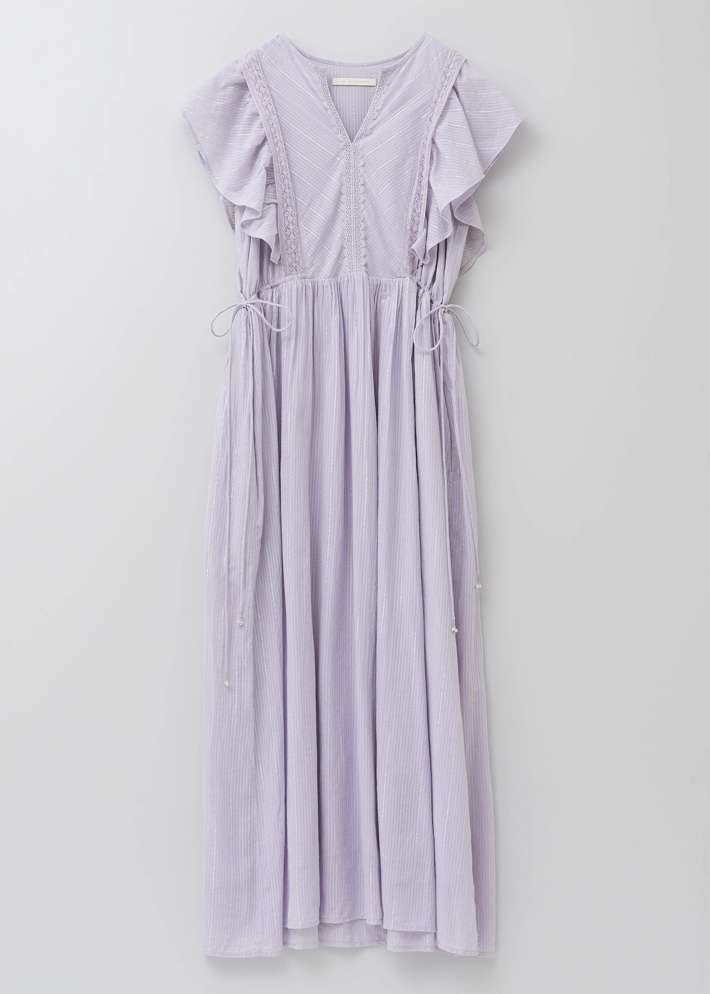 Cotton Lurex Stripe Frill Sleeve Dress