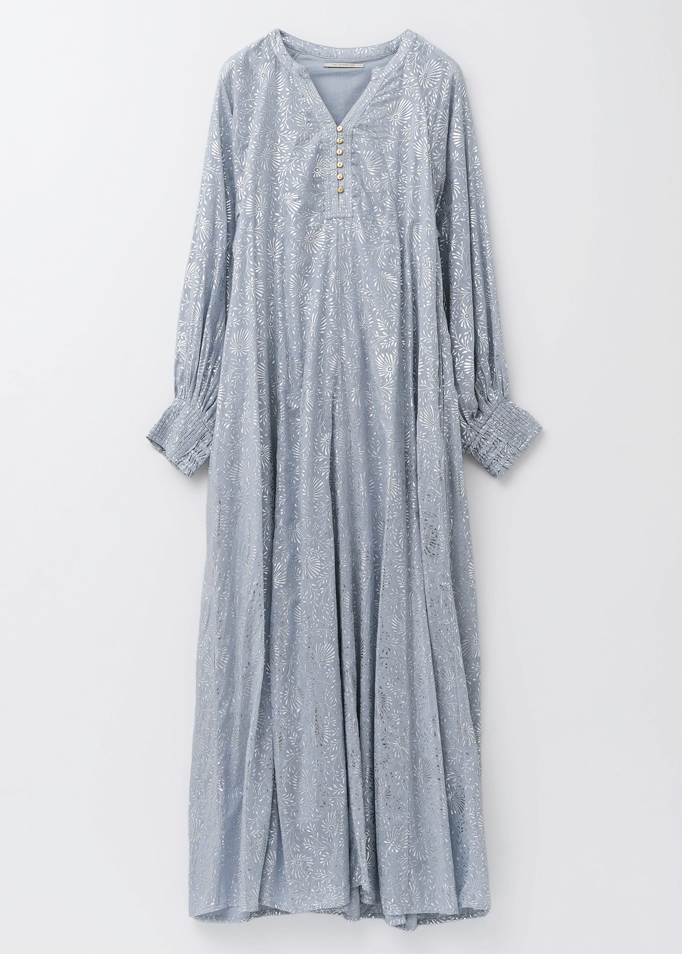 Cotton Voile Foil Flower Print Panel Dress