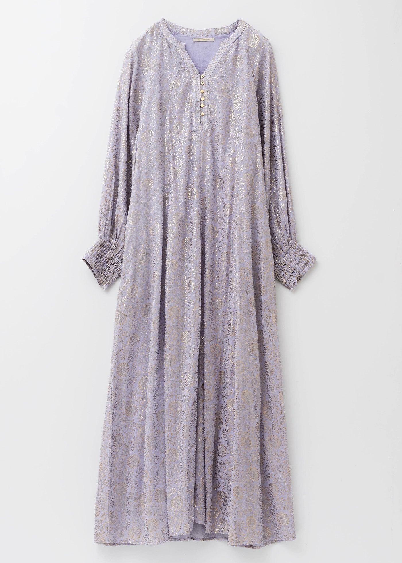 Cotton Voile Foil Flower Print Panel Dress