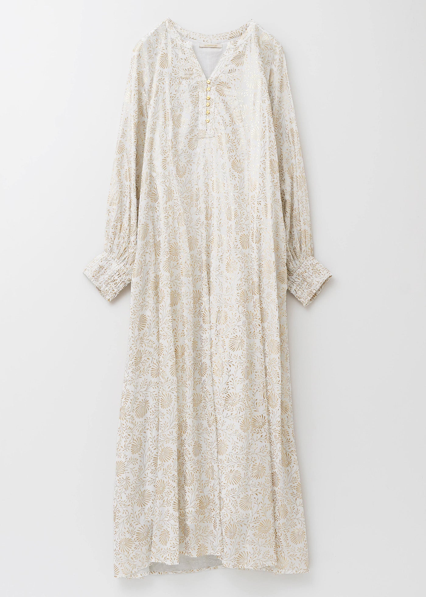 Cotton Voile Foil Flower Print Panel Dress