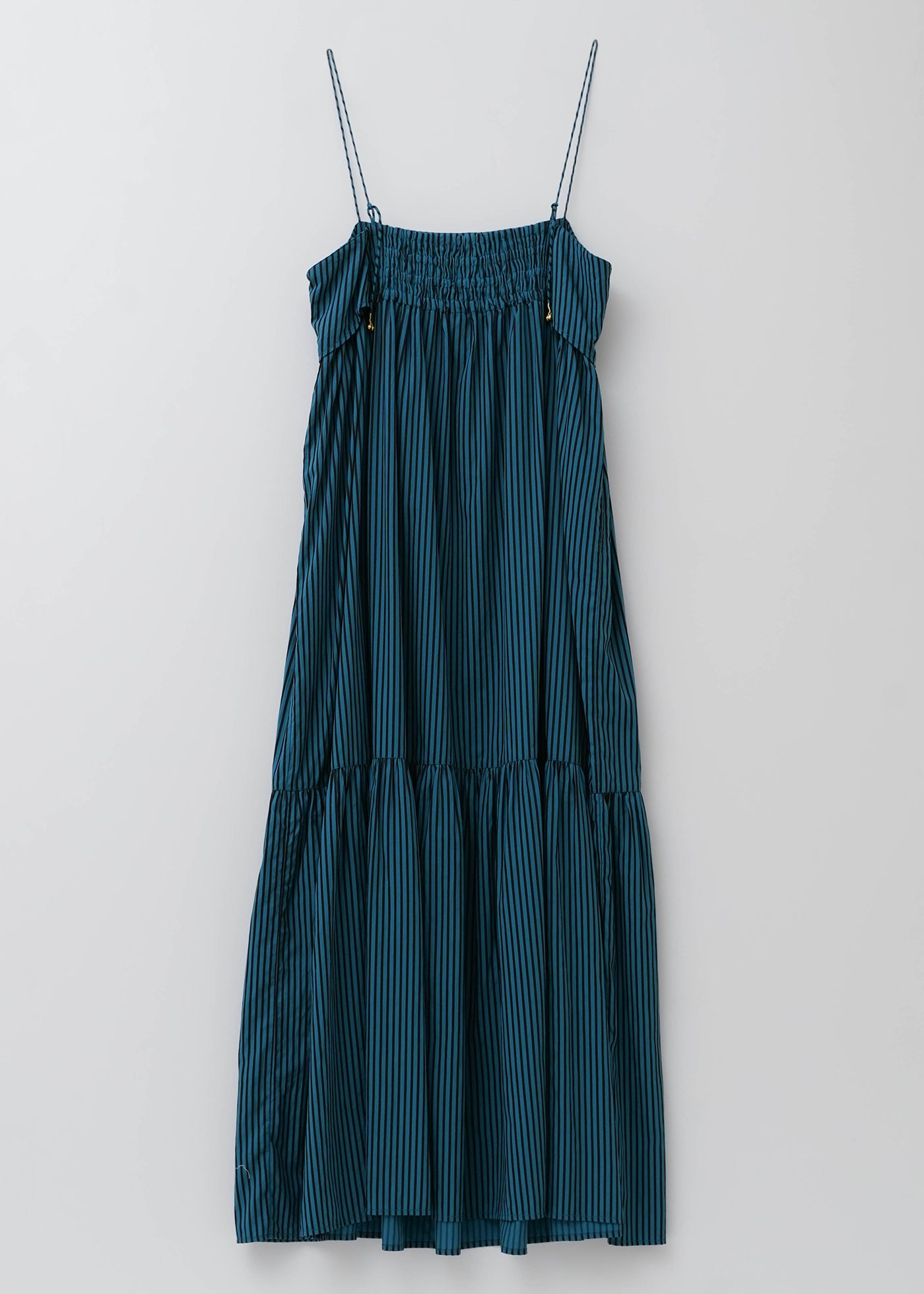 Poplin Stripe Chikan Embroidery Cami Dress