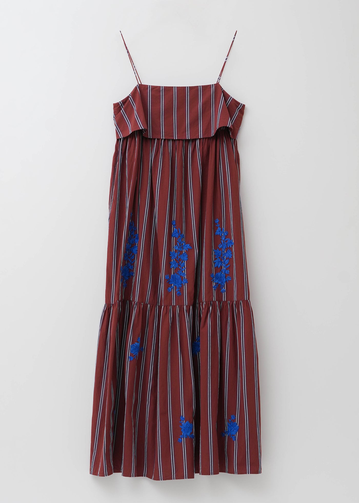Poplin Stripe Chikan Embroidery Cami Dress